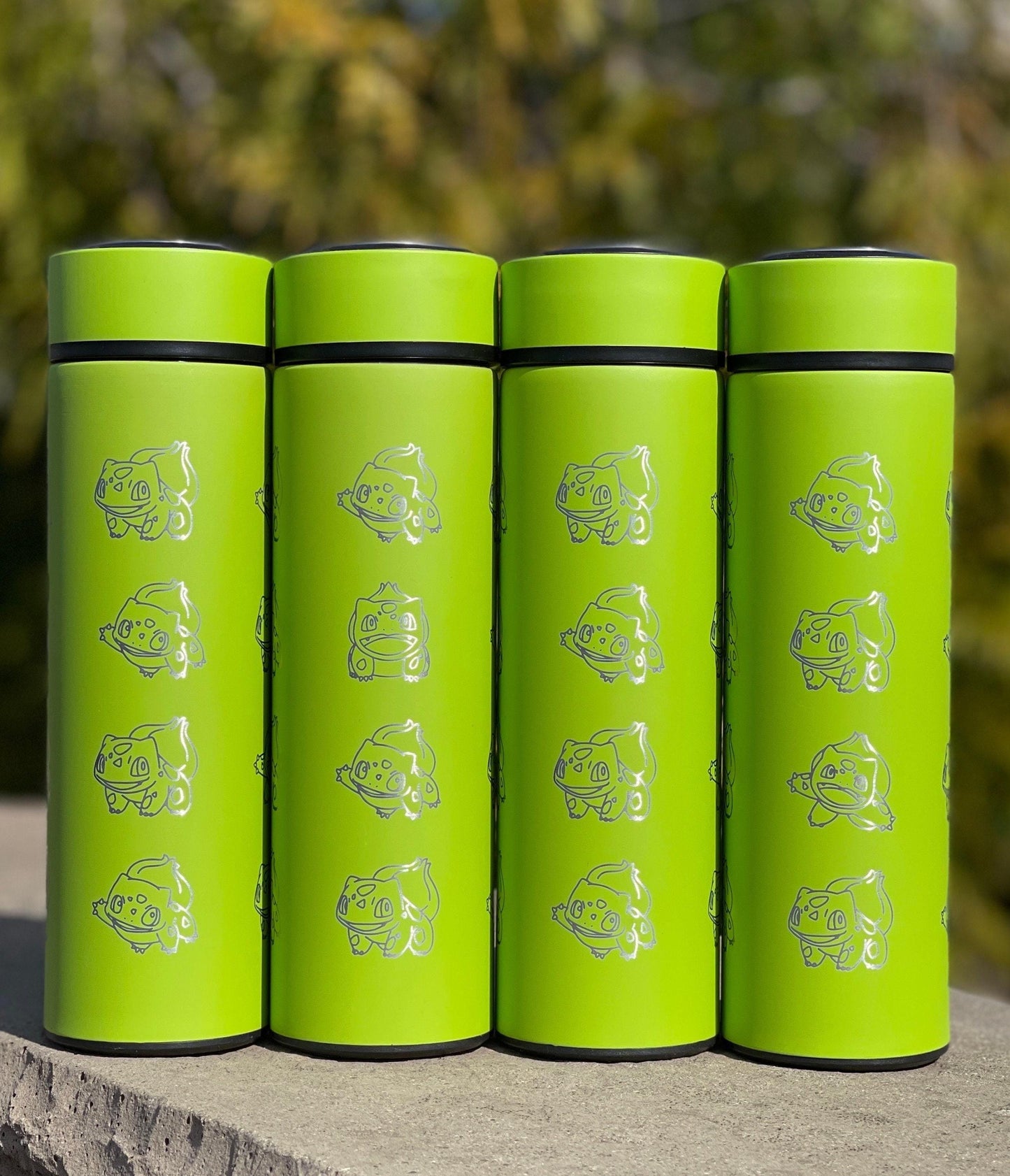 Bulbasaur Coffee Tumbler with Tea Infuser, Kanto Grass Starter Travel Cup Mug, Anime Gamer Fan Birthday Water Bottle Gift