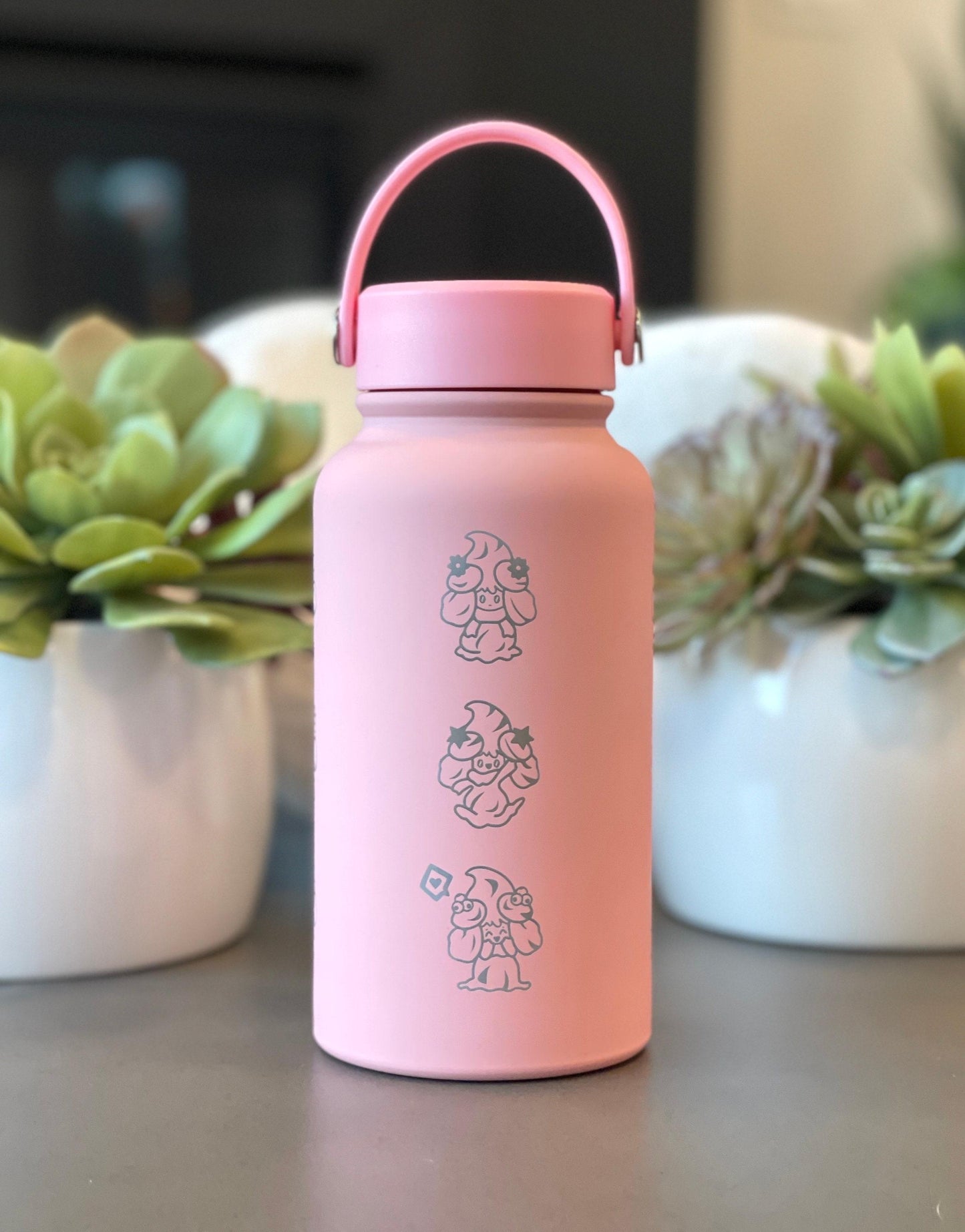 Alcremie Water Bottle, Engraved Coffee Tumbler with Strawberry Berry Love Flower Sweet Forms Waterbottle Travel Mug, Anime Birthday Gift