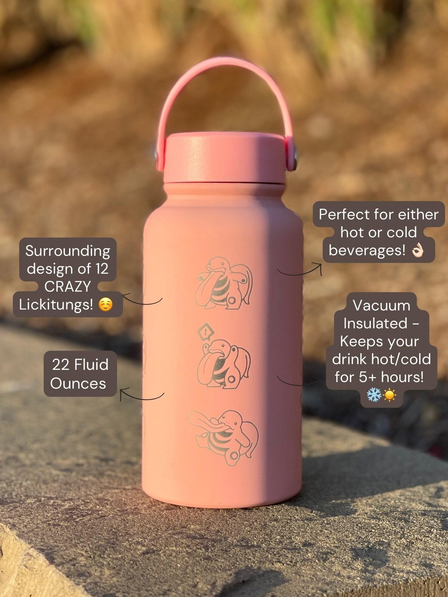 Lickitung Engraved Water Bottle, Anime Waterbottle Tumbler Coffee Tea Travel Mug Cup, Cute Funny Meme Birthday Anniversary Gift