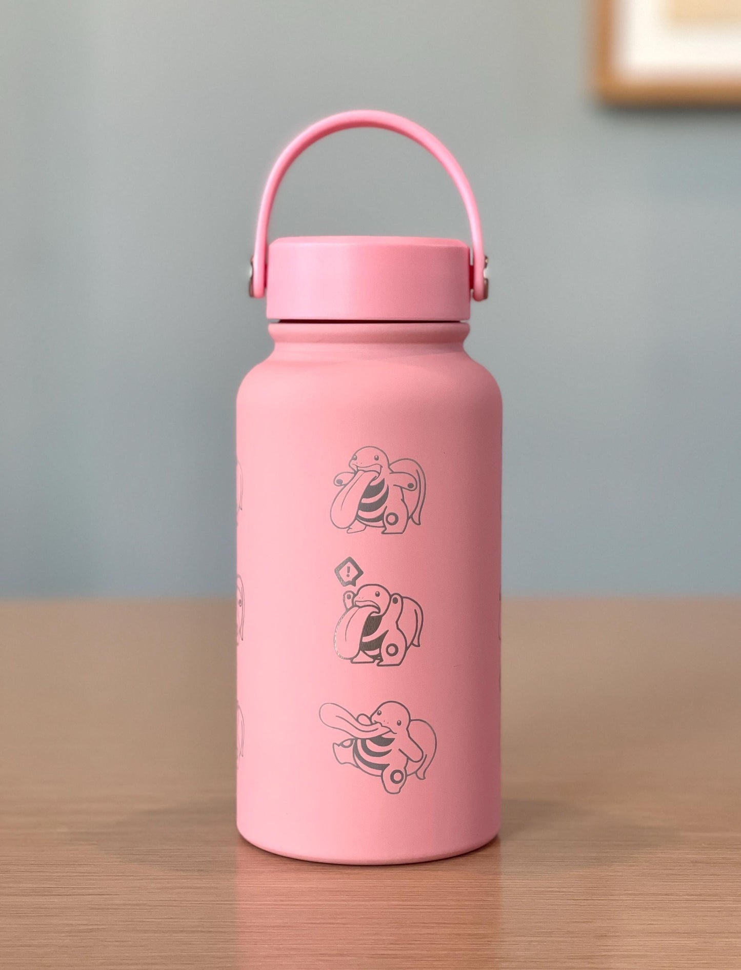 Lickitung Engraved Water Bottle, Anime Waterbottle Tumbler Coffee Tea Travel Mug Cup, Cute Funny Meme Birthday Anniversary Gift