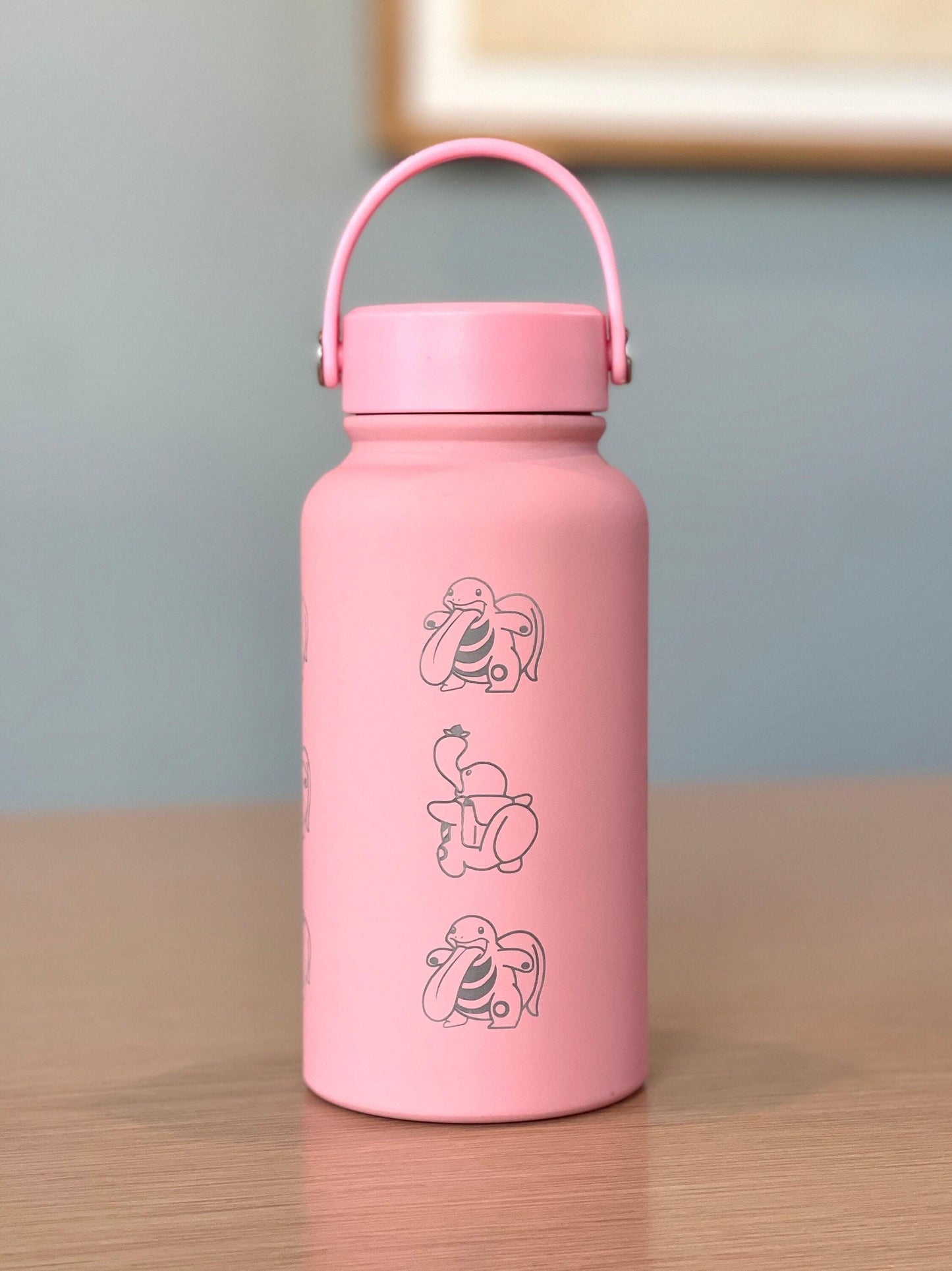 Lickitung Engraved Water Bottle, Anime Waterbottle Tumbler Coffee Tea Travel Mug Cup, Cute Funny Meme Birthday Anniversary Gift