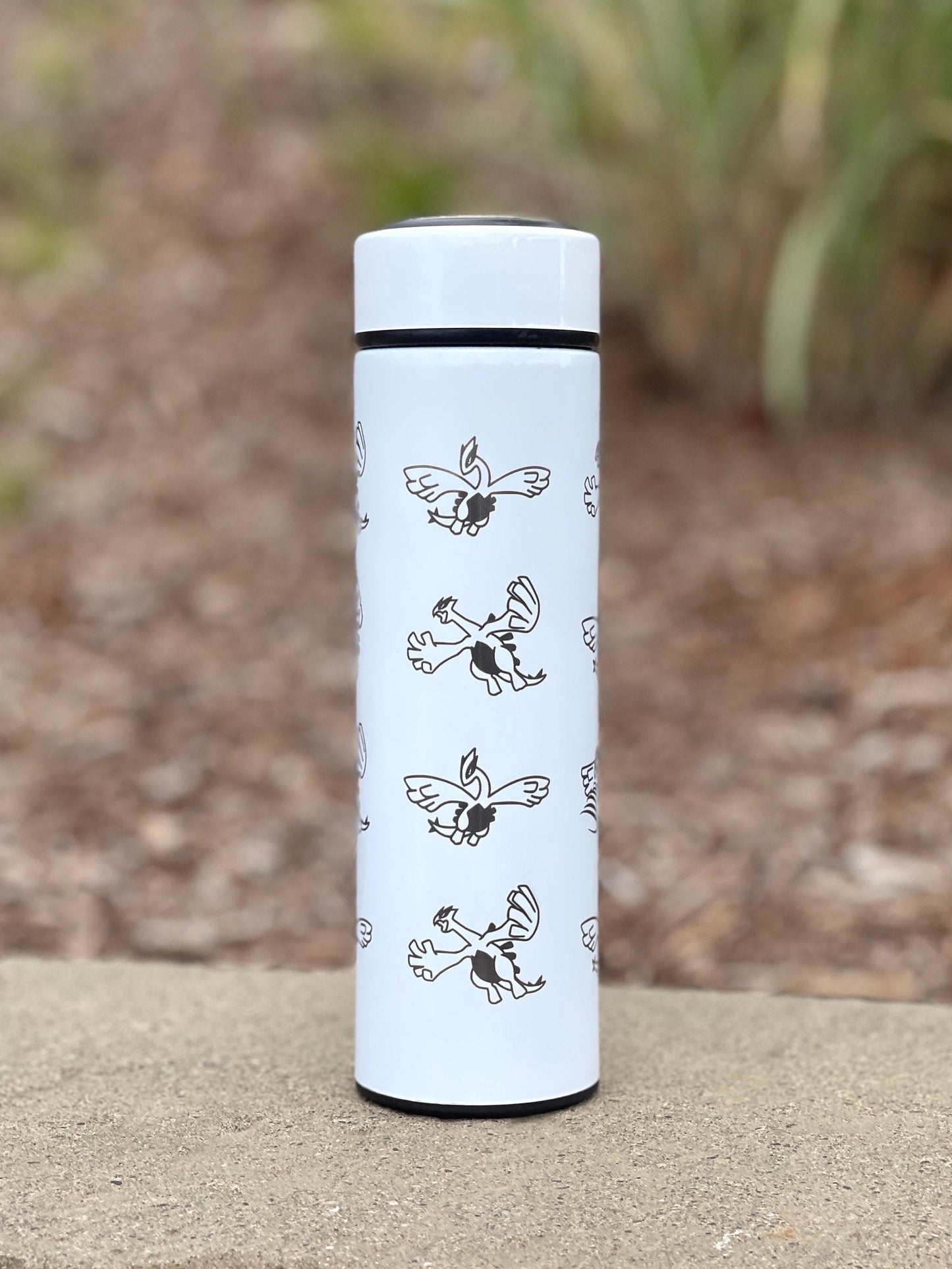 Lugia Coffee Tumbler Engraved Waterbottle with Tea Infuser, Aeroblast Move, Johto Legendary Pokemon Gale of Darkness Travel Mug Cup Gift