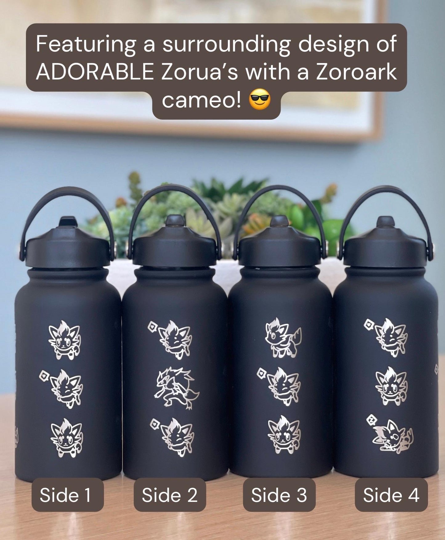 Zorua Zoroark Water Bottle Engraved Coffee Tumbler with Sleeping Zorua, Waterbottle Travel Mug Thermos, Anime Fan Anniversary Birthday Gift
