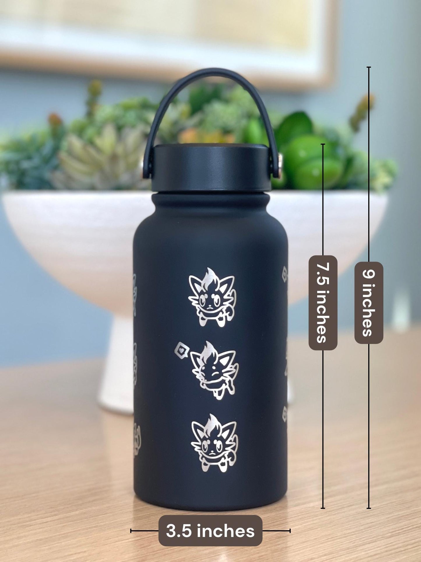 Zorua Zoroark Water Bottle Engraved Coffee Tumbler with Sleeping Zorua, Waterbottle Travel Mug Thermos, Anime Fan Anniversary Birthday Gift
