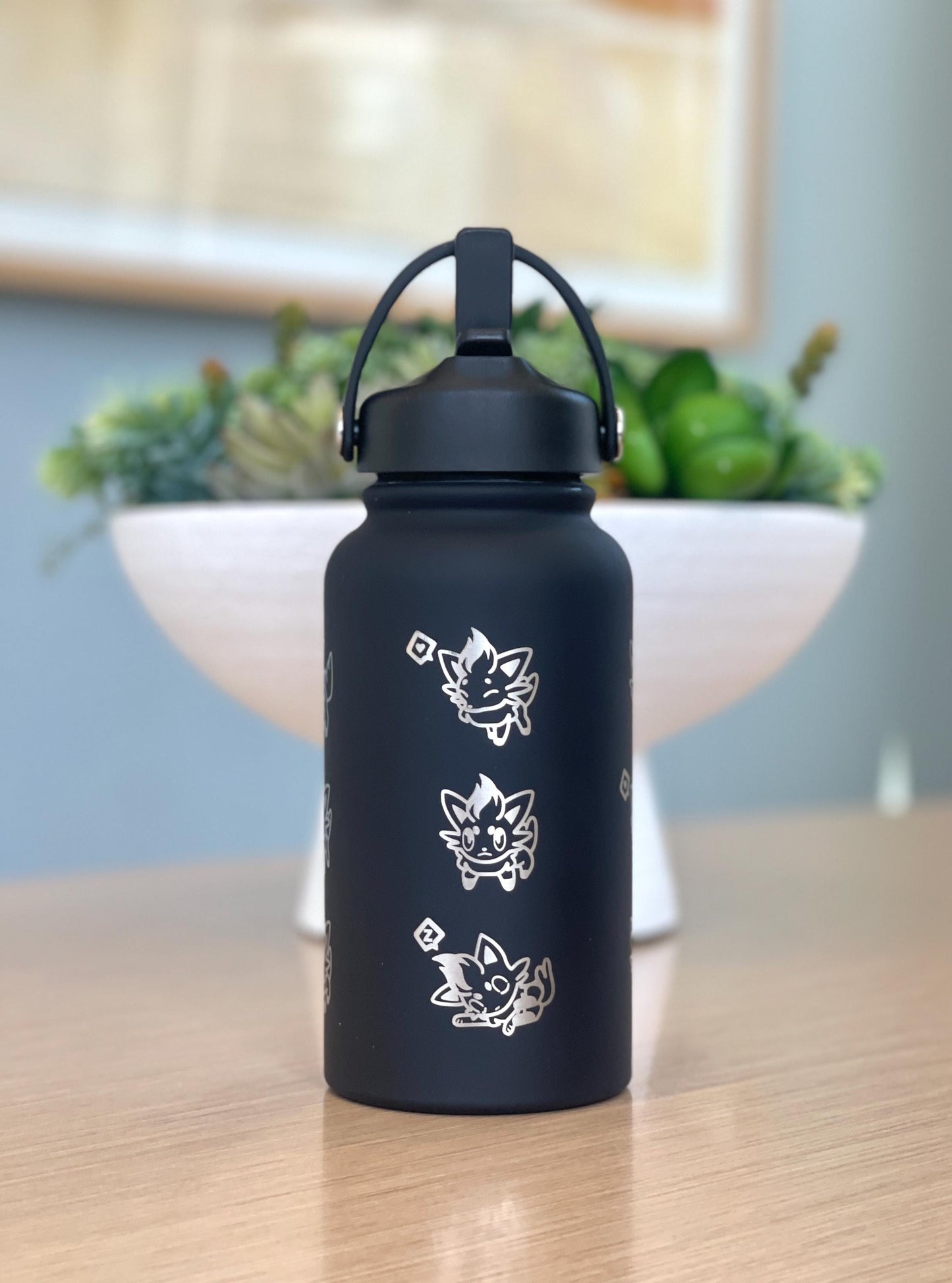 Zorua Zoroark Water Bottle Engraved Coffee Tumbler with Sleeping Zorua, Waterbottle Travel Mug Thermos, Anime Fan Anniversary Birthday Gift