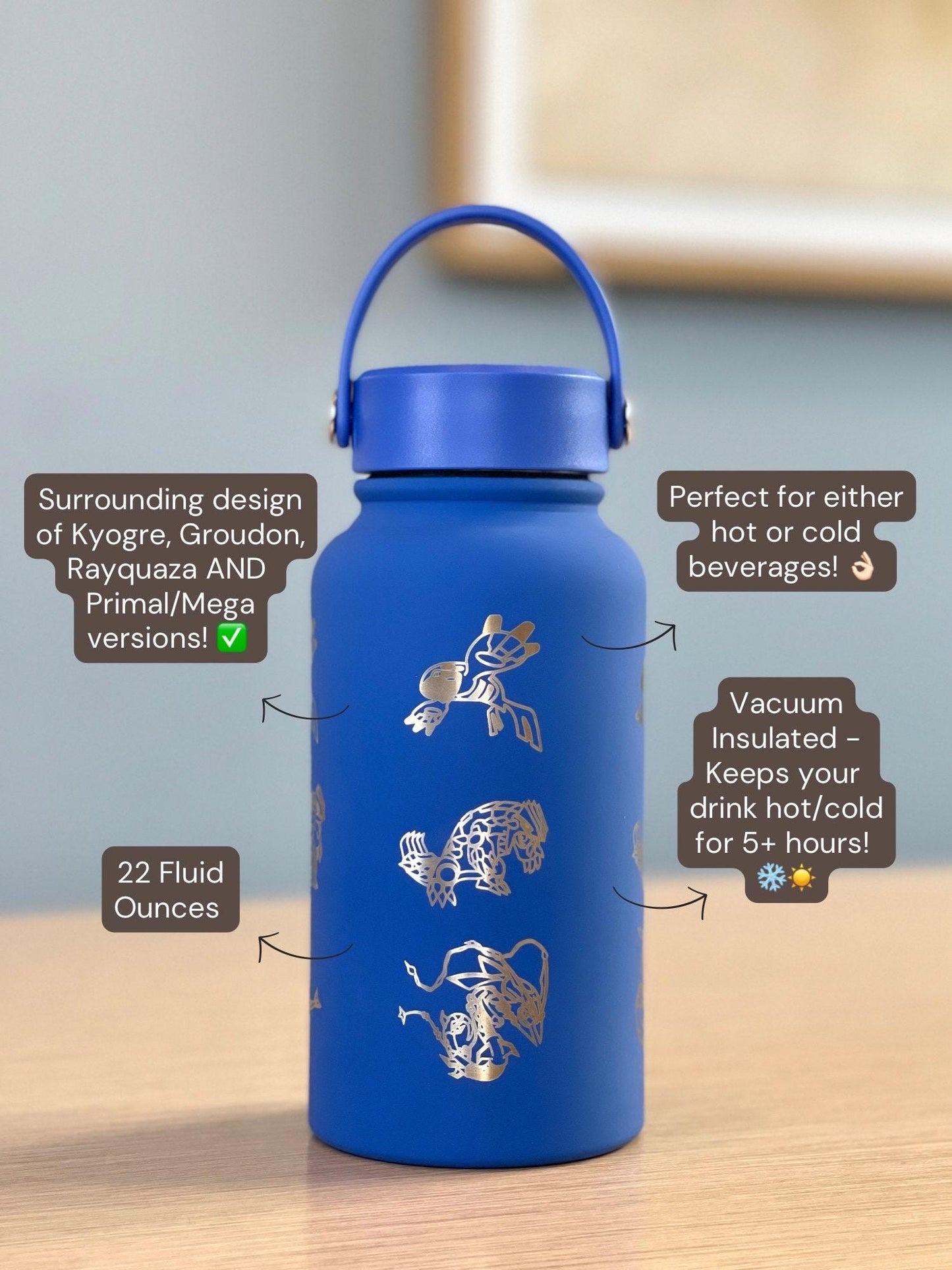 Kyogre Groudon Rayquaza “Hoenn Legendary Trio” Tumbler Waterbottle with Primal and Mega Evolution Versions Coffee Travel Mug Birthday Gift