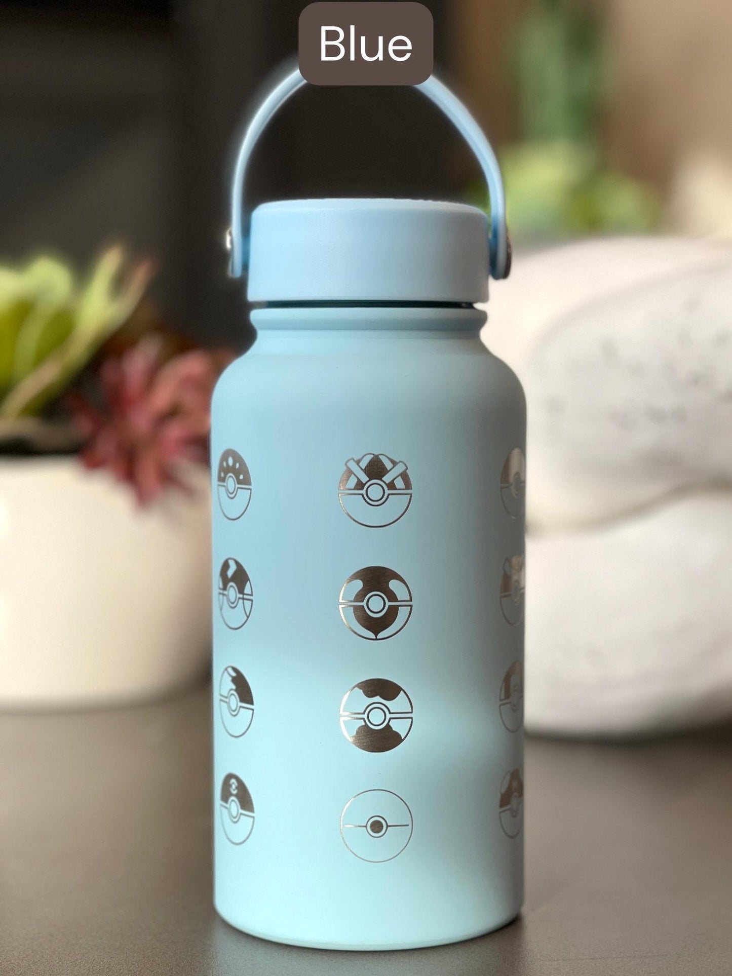 24 Classic Pokeballs Water Bottle Engraved Tumbler, Gamer Anime Fan Coffee Tea Travel Mug, Waterbottle Thermos Drink Birthday Gift