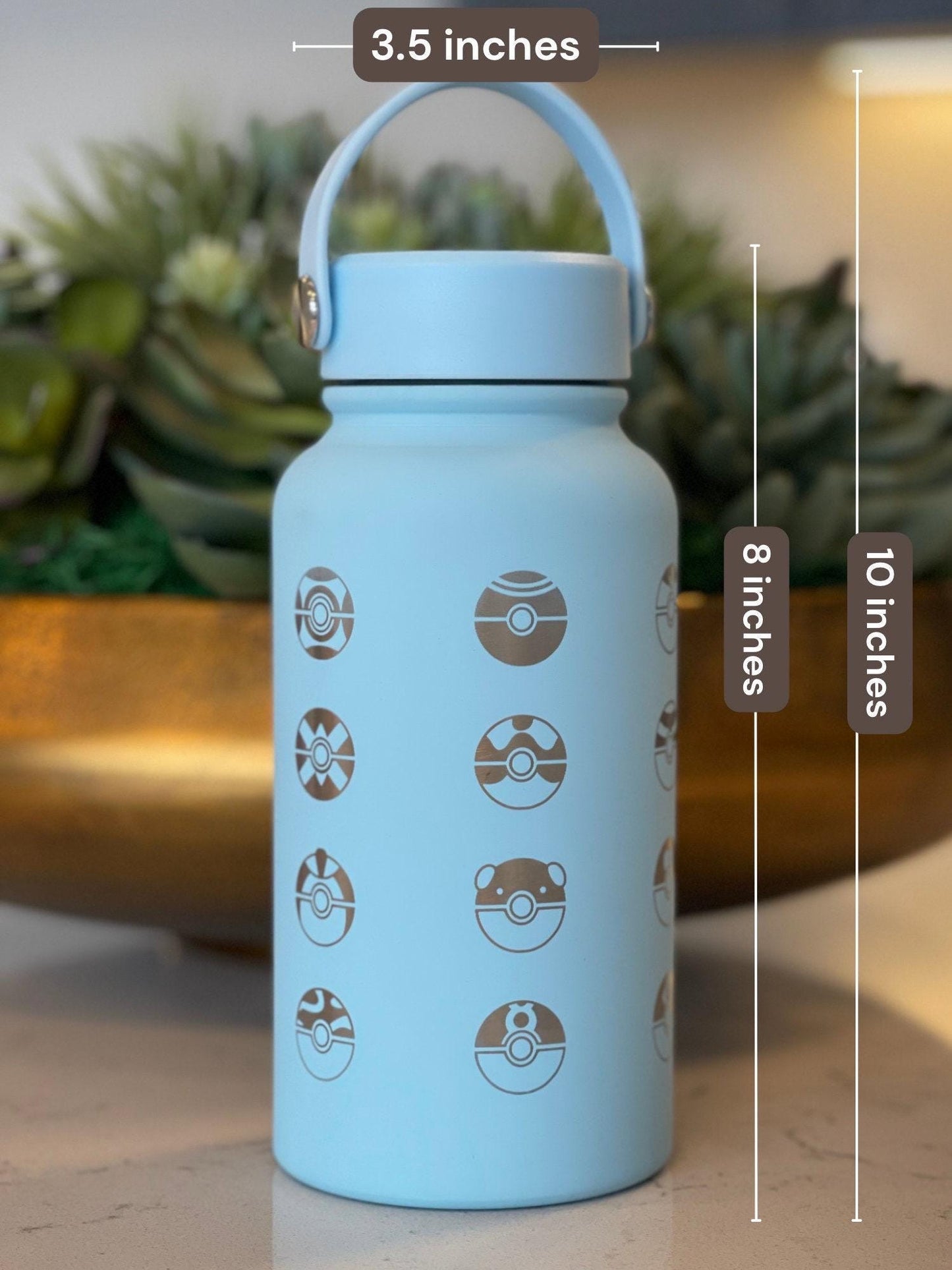 24 Classic Pokeballs Water Bottle Engraved Tumbler, Gamer Anime Fan Coffee Tea Travel Mug, Waterbottle Thermos Drink Birthday Gift
