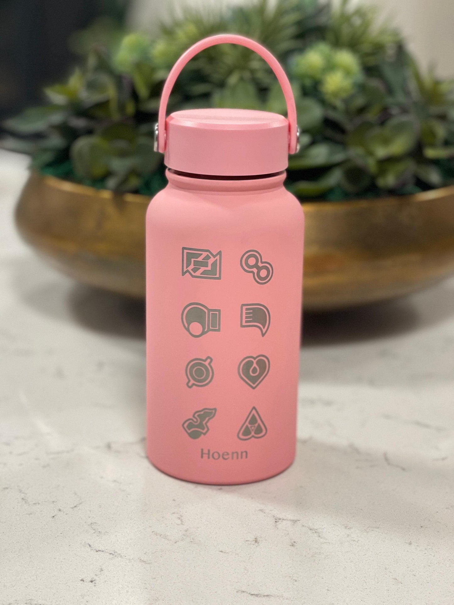Kanto Johto Hoenn Gym Badges Water Bottle Engraved Coffee Tea Tumbler Travel Cup Waterbottle, Gamer Anime Anniversary Birthday Gift