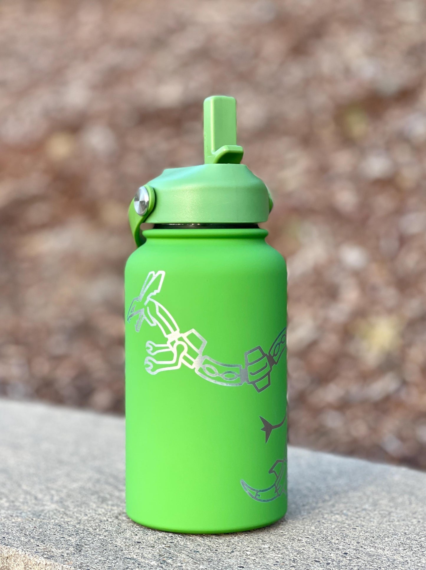 Rayquaza & Mega Rayquaza Water Bottle Engraved Coffee Tumbler, Hoenn Legendary Dragon Waterbottle Thermos, Anime Fan Birthday Gift