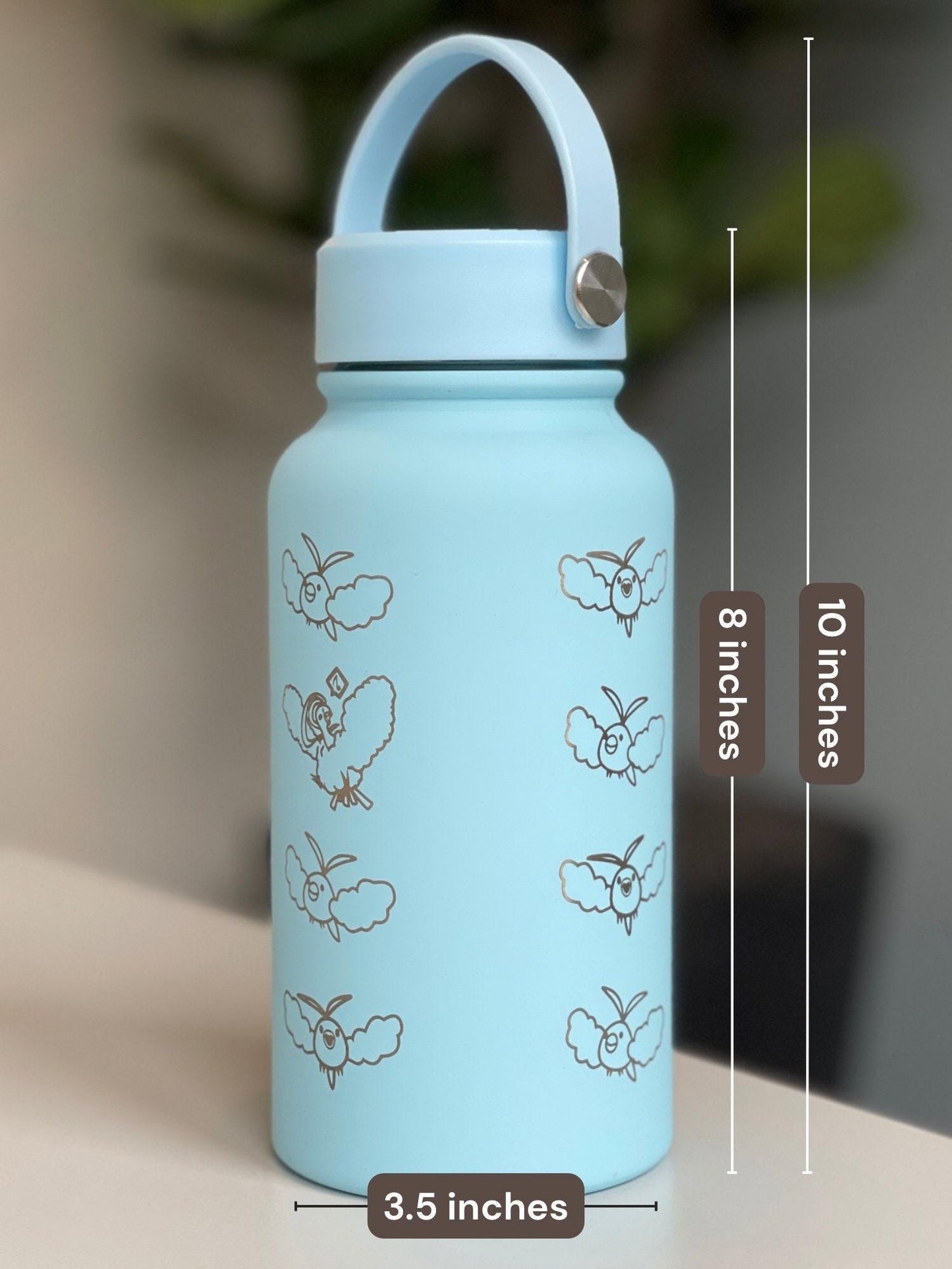 Swablu Altaria Waterbottle Engraved Coffee Tumbler with Sleeping Swablu, Flask Tea Travel Mug Cup Water Bottle, Hoenn Birthday Gamer Gift