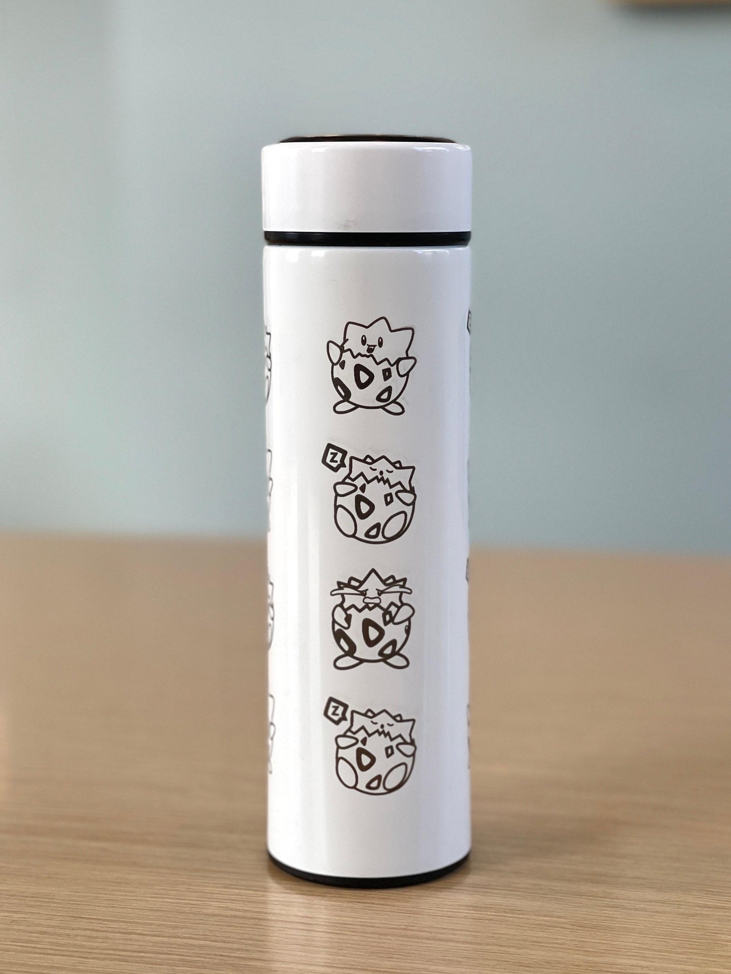 Togepi Engraved Coffee Tumbler with Tea Infuser, Crying & Angry Togepi with Banana, Funny Cute Anime Waterbottle Travel Mug Gift