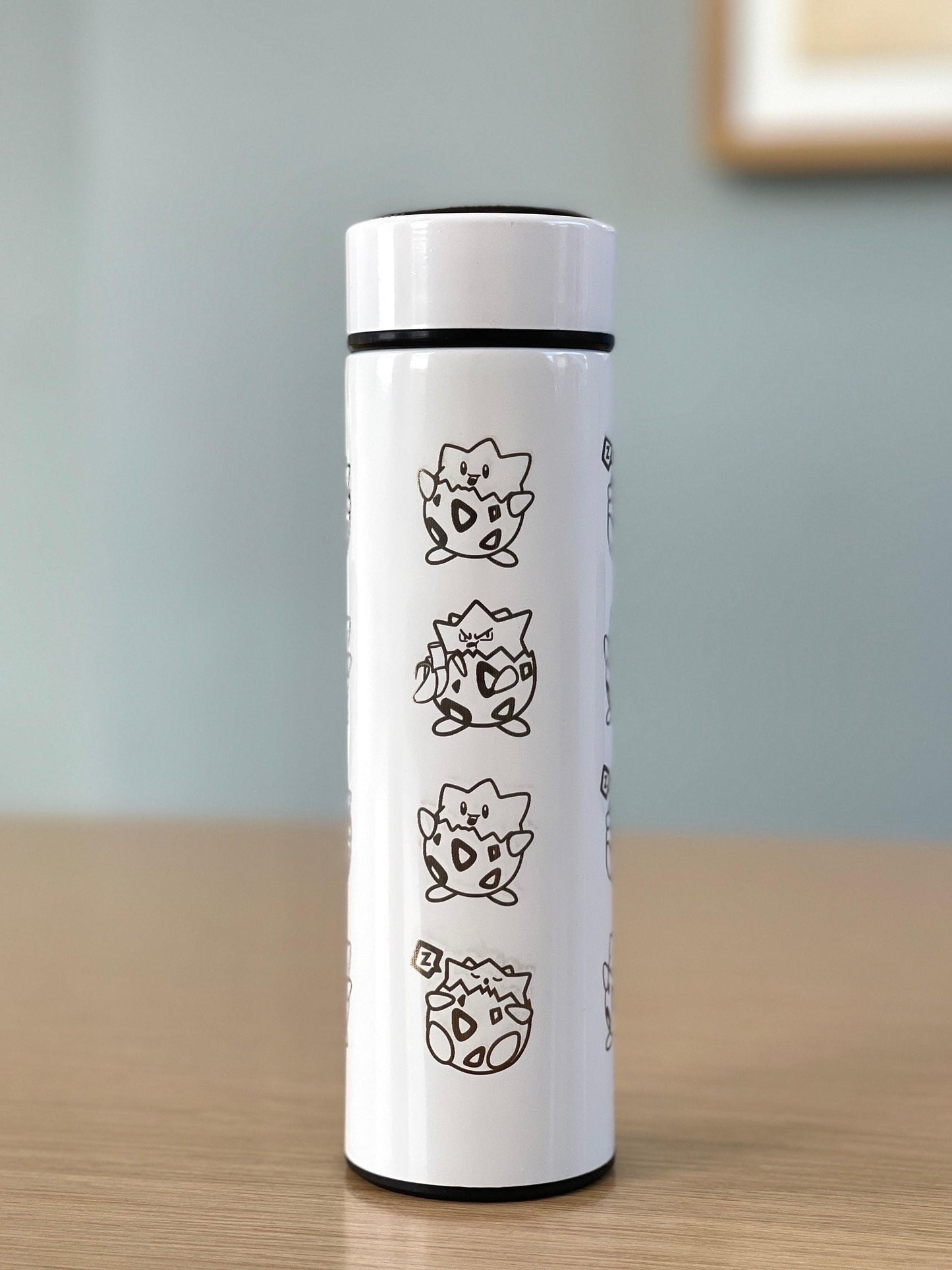 Togepi Engraved Coffee Tumbler with Tea Infuser, Crying & Angry Togepi with Banana, Funny Cute Anime Waterbottle Travel Mug Gift