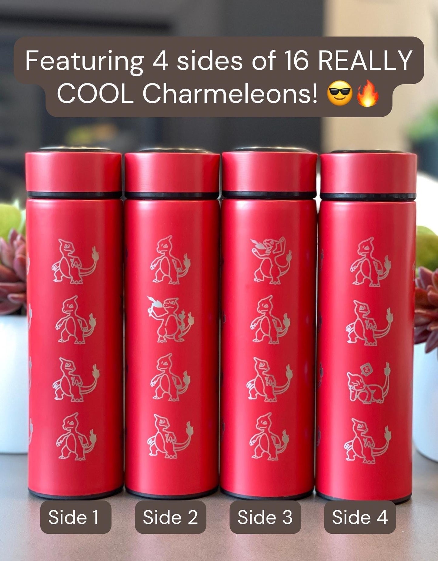 Charmeleon Coffee Tumbler Waterbottle Tea Infuser with Sleeping Charmeon Travel Mug Thermos, Charmander Evolution Anime Fan Birthday Gift