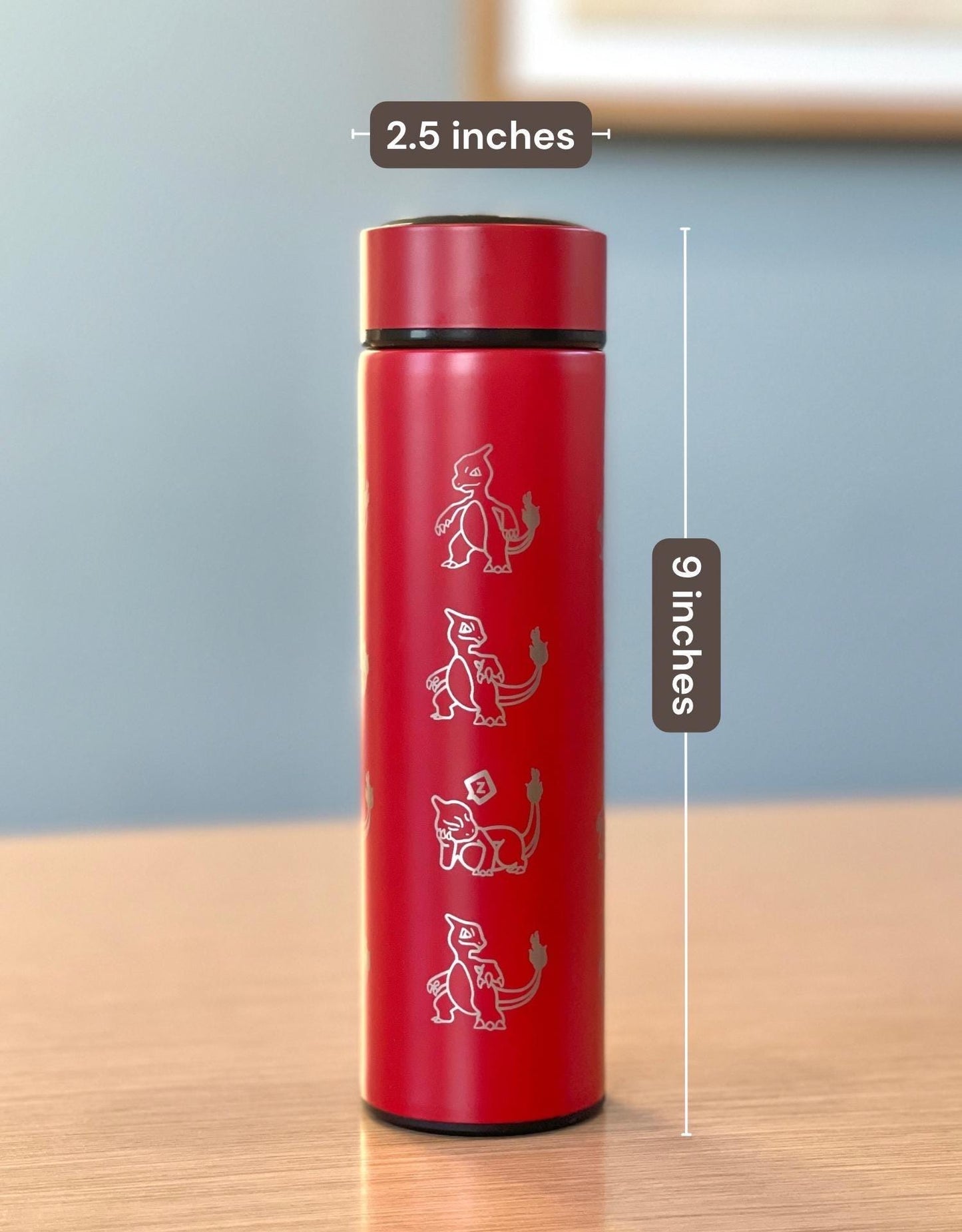 Charmeleon Coffee Tumbler Waterbottle Tea Infuser with Sleeping Charmeon Travel Mug Thermos, Charmander Evolution Anime Fan Birthday Gift