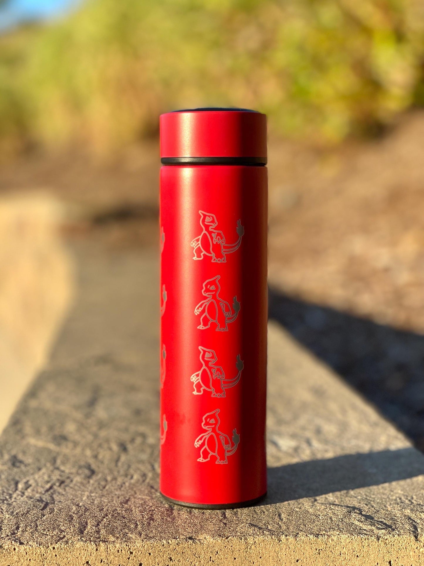 Charmeleon Coffee Tumbler Waterbottle Tea Infuser with Sleeping Charmeon Travel Mug Thermos, Charmander Evolution Anime Fan Birthday Gift