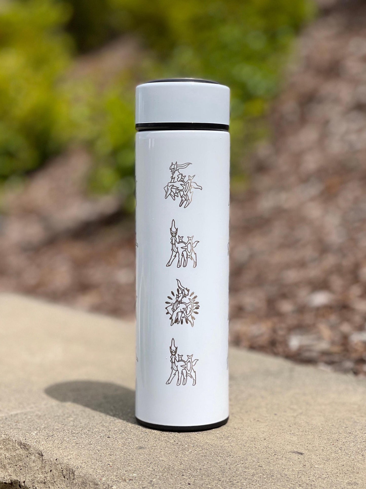 Arceus Coffee Tumbler Waterbottle with Tea Infuser, Sinnoh Legendary Legends Mythical Water Bottle, Anime Fan Travel Mug Flask Gift