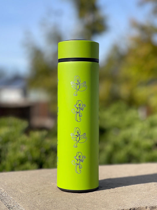 Treeko Coffee Tumbler with Tea Infuser Hoenn Grass Starter Water Bottle, Anime Gamer Travel Cup Mug Flask Drinkware Gift