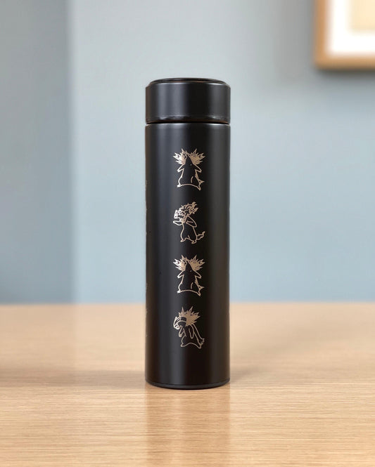 Typhlosion Engraved Coffee Tumbler with Hisuian Typhlosion, Water Bottle with Tea Infuser, Anime Travel Mug, Fire Johto Starter Fan Gift