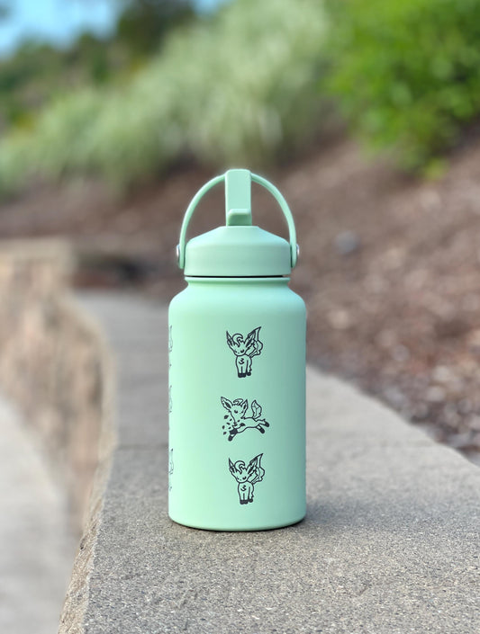 Leafeon Water Bottle Engraved Coffee Tumbler Razor Leaf & Flower Crown Costume Waterbottle, Eeveelution Anime Fan Birthday Thermos Gift