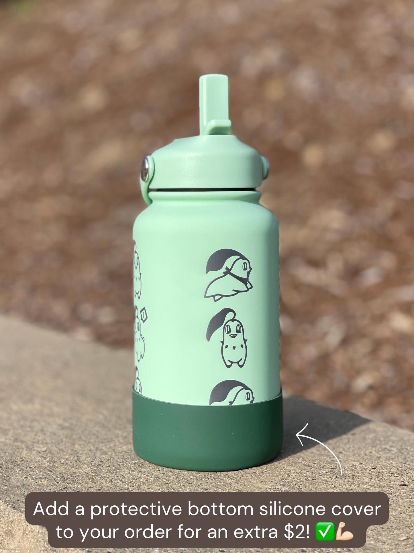 Chikorita Water Bottle Engraved Coffee Tumbler with Sleeping Chikorita, Grass Johto Starter Waterbottle Travel Mug Anime Fan Birthday Gift