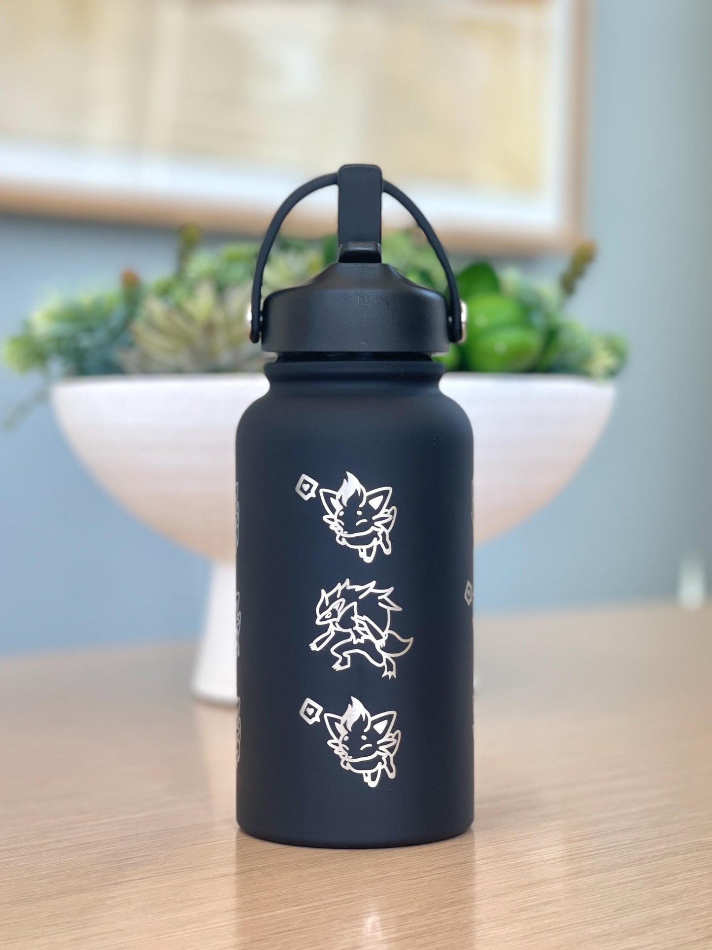 Zorua Zoroark Water Bottle Engraved Coffee Tumbler with Sleeping Zorua, Waterbottle Travel Mug Thermos, Anime Fan Anniversary Birthday Gift