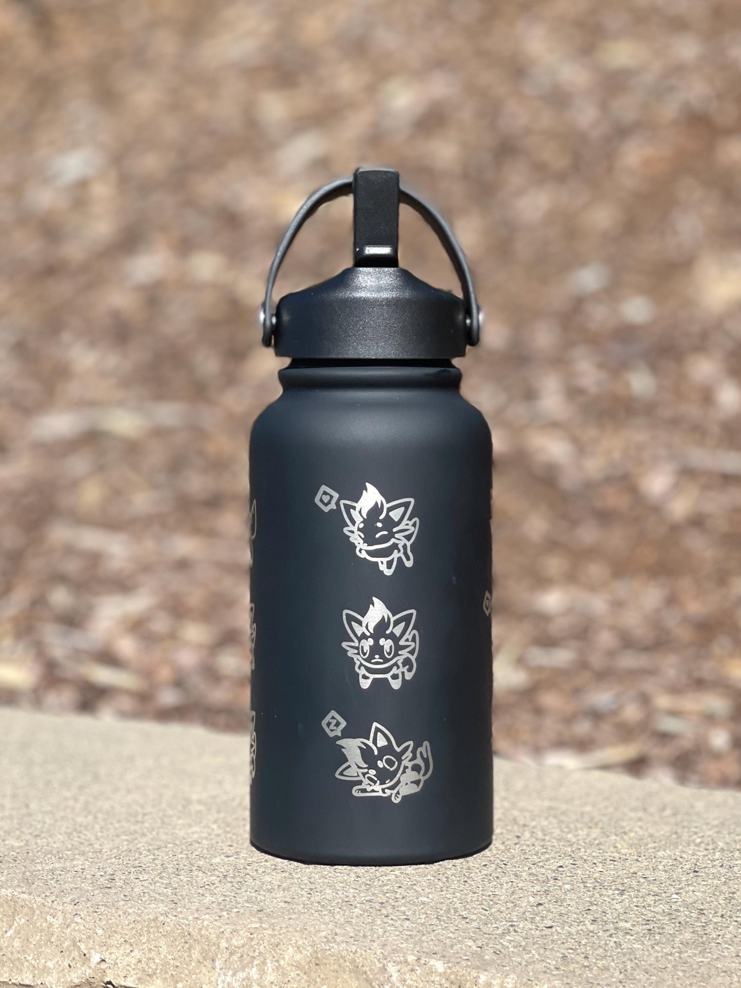 Zorua Zoroark Water Bottle Engraved Coffee Tumbler with Sleeping Zorua, Waterbottle Travel Mug Thermos, Anime Fan Anniversary Birthday Gift