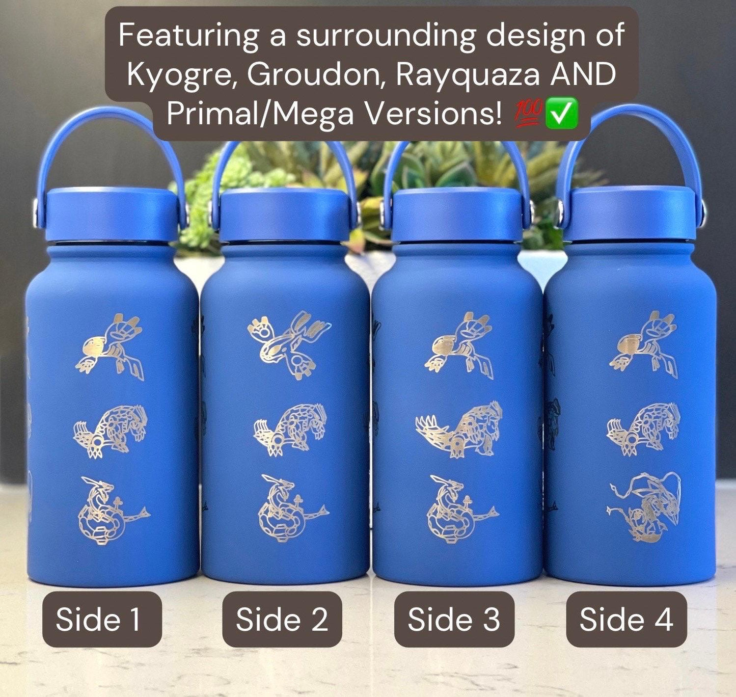 Kyogre Groudon Rayquaza “Hoenn Legendary Trio” Tumbler Waterbottle with Primal and Mega Evolution Versions Coffee Travel Mug Birthday Gift