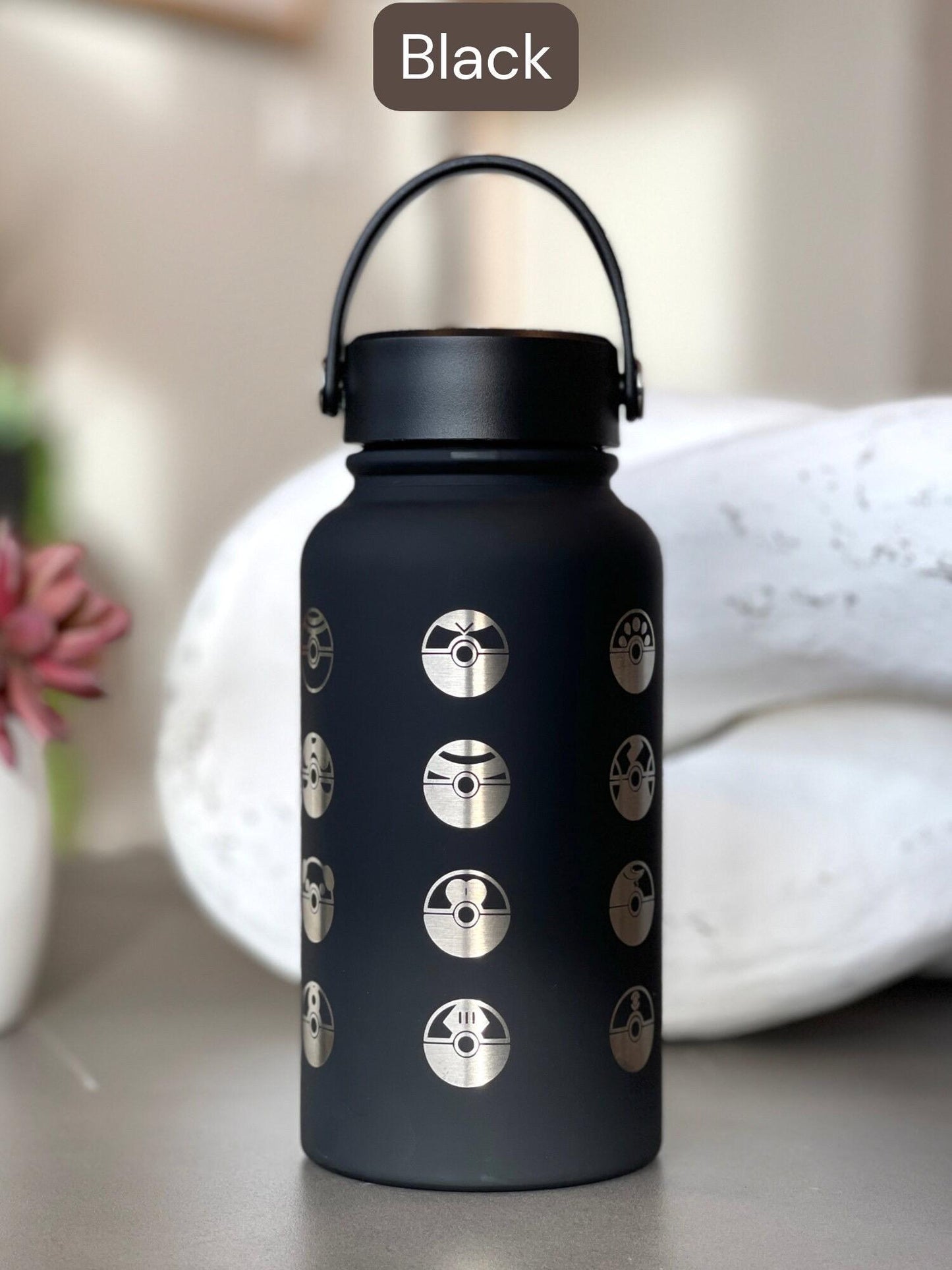 24 Classic Pokeballs Water Bottle Engraved Tumbler, Gamer Anime Fan Coffee Tea Travel Mug, Waterbottle Thermos Drink Birthday Gift