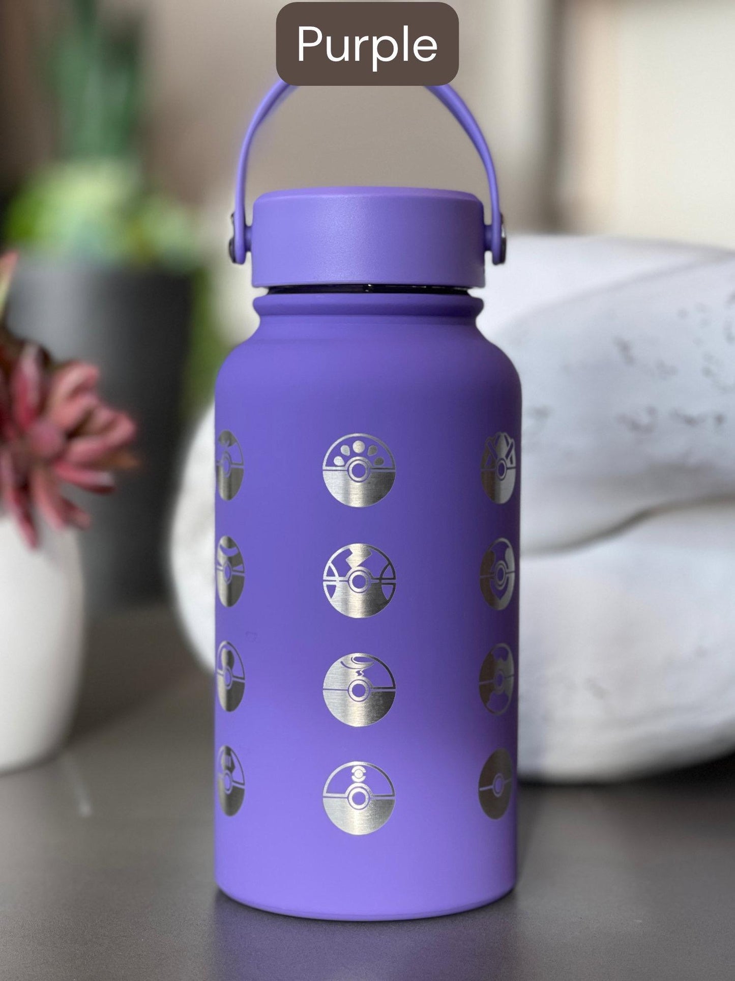 24 Classic Pokeballs Water Bottle Engraved Tumbler, Gamer Anime Fan Coffee Tea Travel Mug, Waterbottle Thermos Drink Birthday Gift