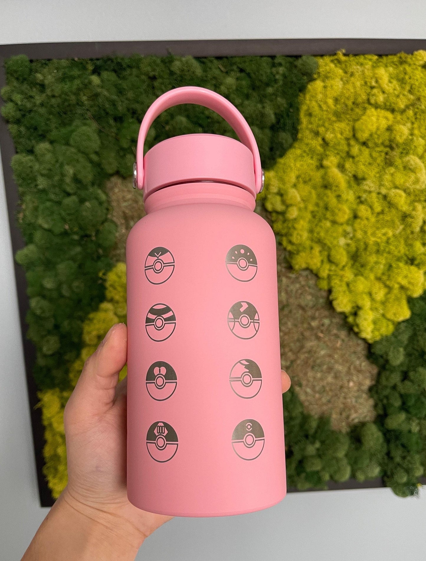 24 Classic Pokeballs Water Bottle Engraved Tumbler, Gamer Anime Fan Coffee Tea Travel Mug, Waterbottle Thermos Drink Birthday Gift