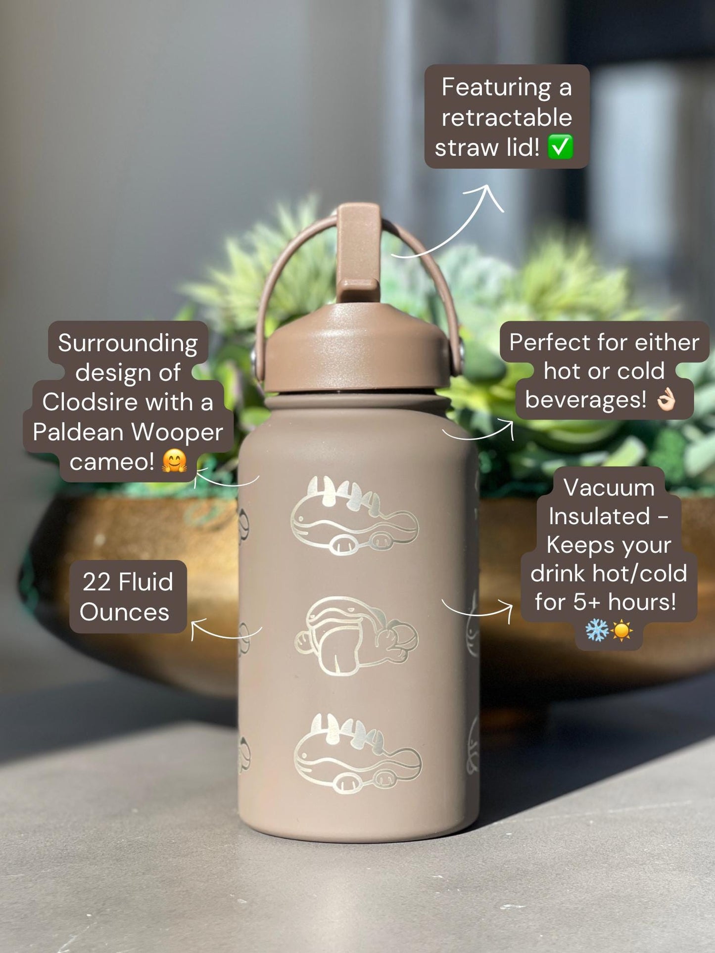 Clodsire Paldean Wooper Water Bottle Engraved Coffee Tumbler with Sleeping Clodsire, Waterbottle Travel Mug Anime Fan Birthday Gift