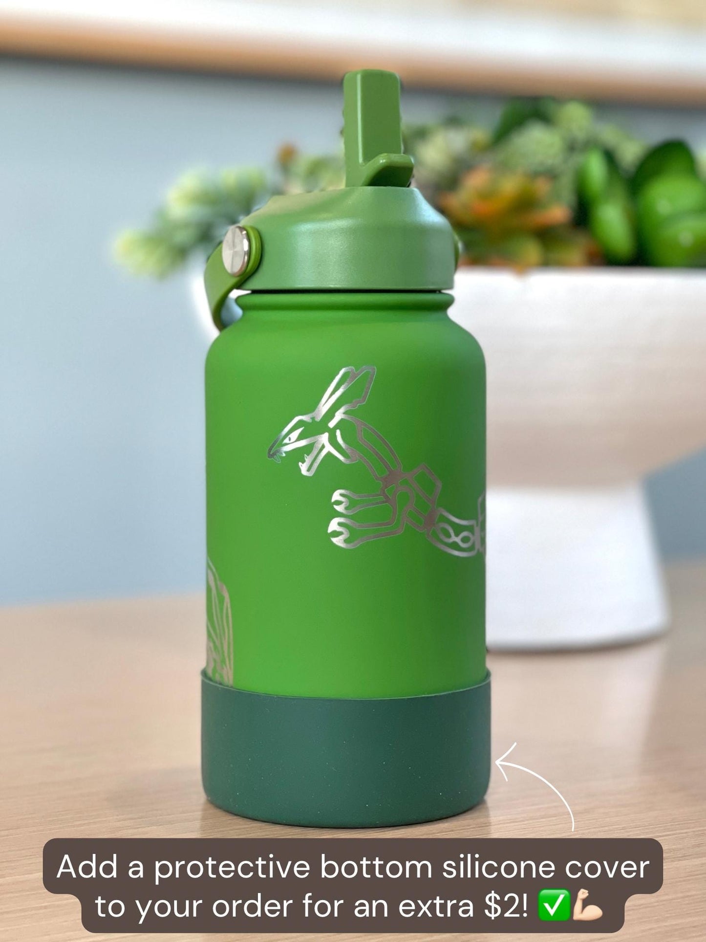 Rayquaza & Mega Rayquaza Water Bottle Engraved Coffee Tumbler, Hoenn Legendary Dragon Waterbottle Thermos, Anime Fan Birthday Gift