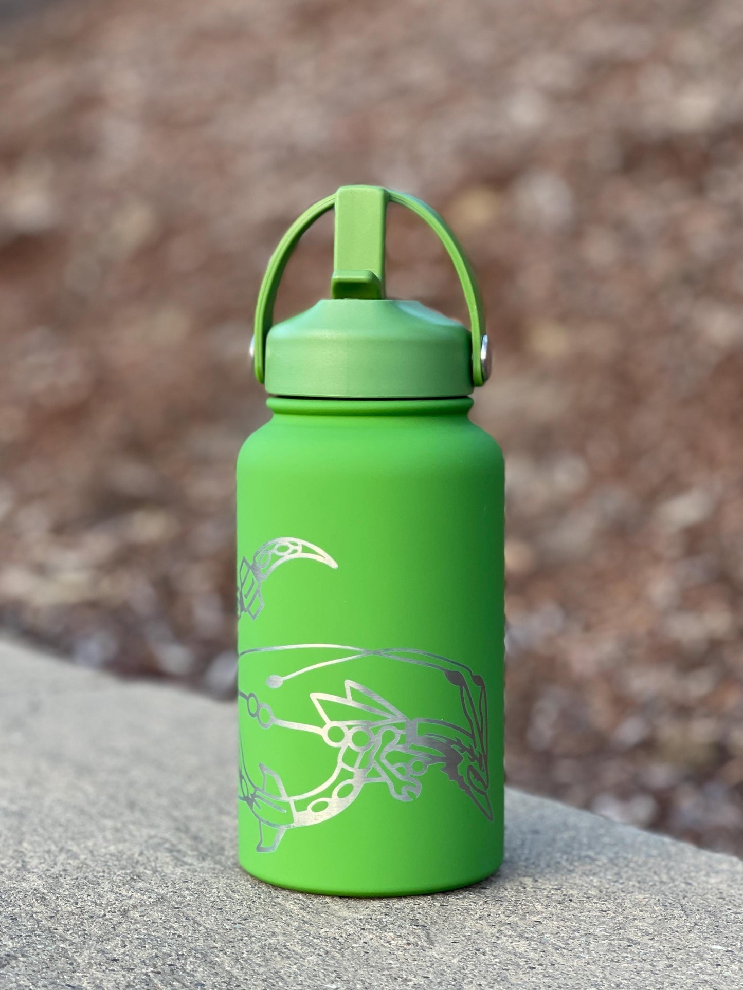 Rayquaza & Mega Rayquaza Water Bottle Engraved Coffee Tumbler, Hoenn Legendary Dragon Waterbottle Thermos, Anime Fan Birthday Gift