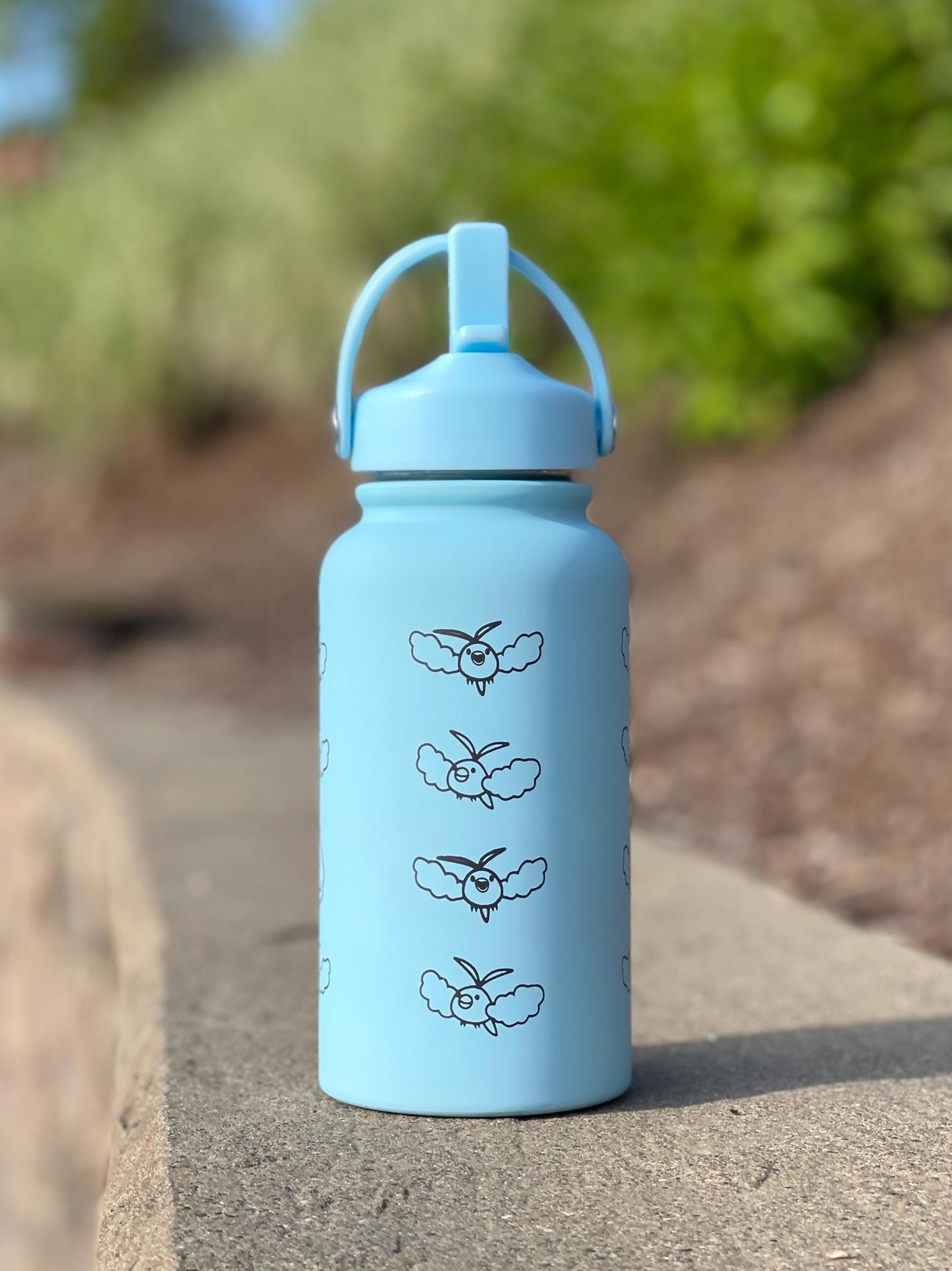 Swablu Altaria Waterbottle Engraved Coffee Tumbler with Sleeping Swablu, Flask Tea Travel Mug Cup Water Bottle, Hoenn Birthday Gamer Gift