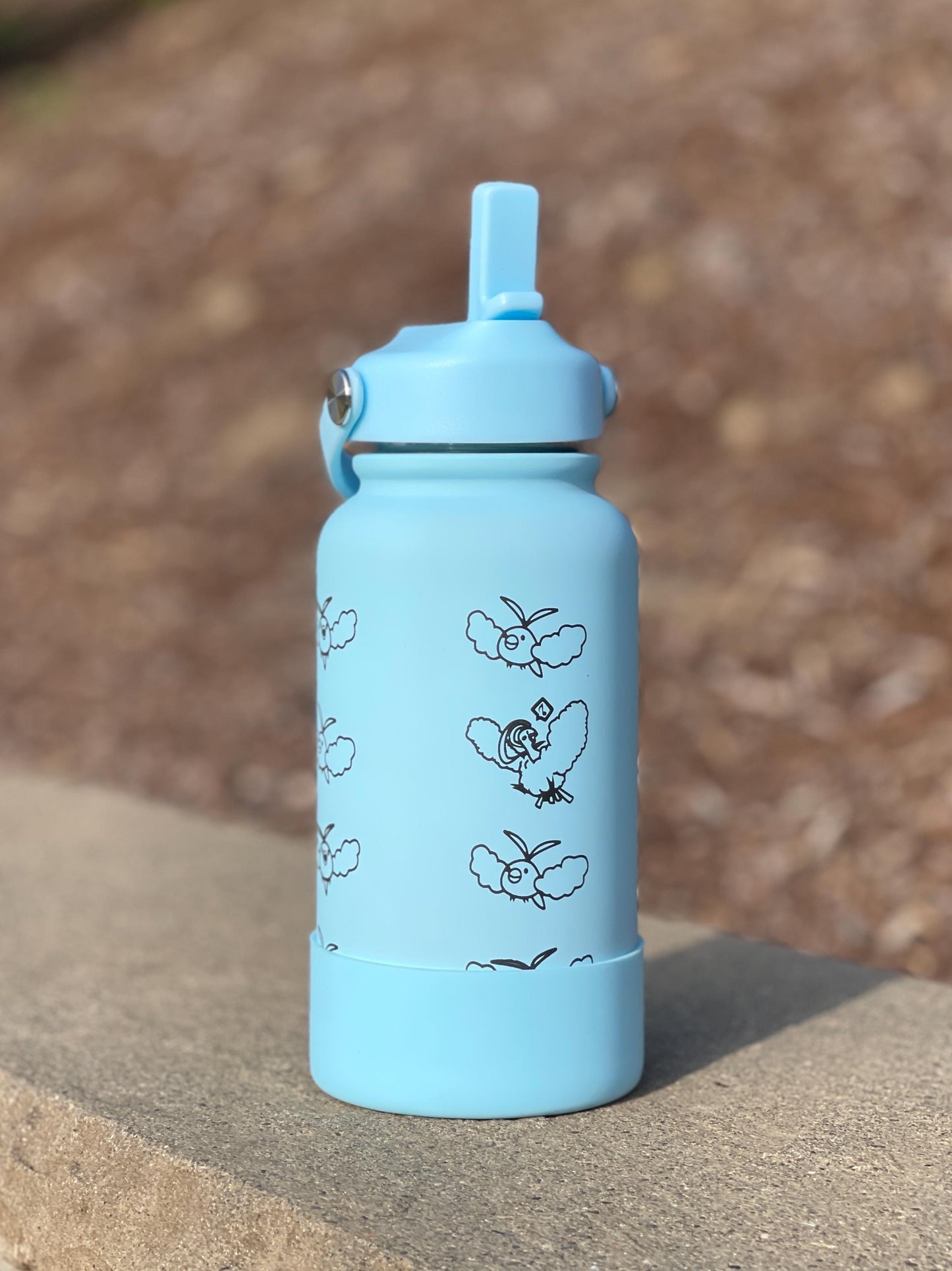 Swablu Altaria Waterbottle Engraved Coffee Tumbler with Sleeping Swablu, Flask Tea Travel Mug Cup Water Bottle, Hoenn Birthday Gamer Gift
