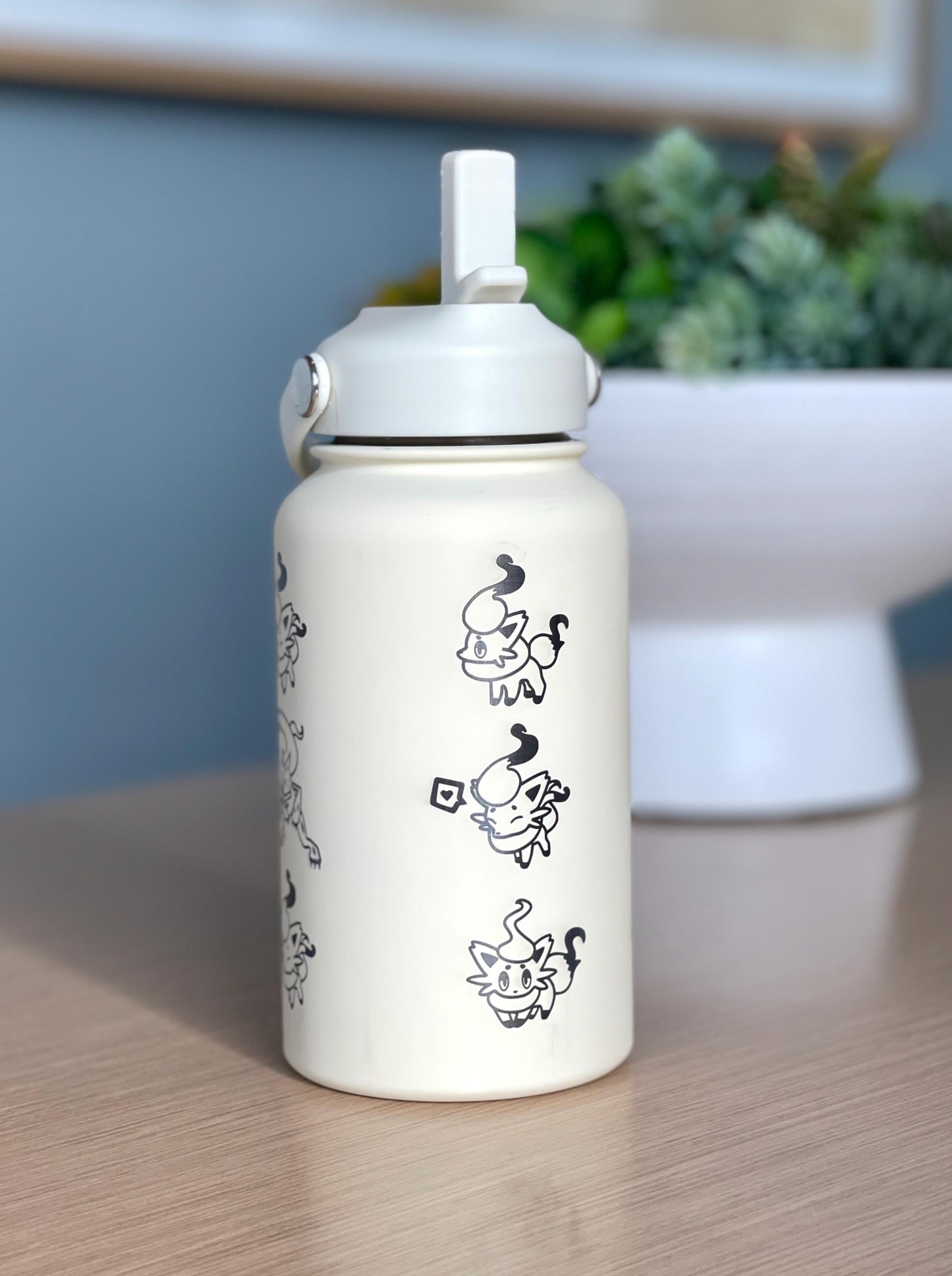 Hisuian Zorua Zoroark Water Bottle Engraved Coffee Tumbler, Waterbottle Travel Mug Thermos, Cute Anime Fan Anniversary Birthday Gift