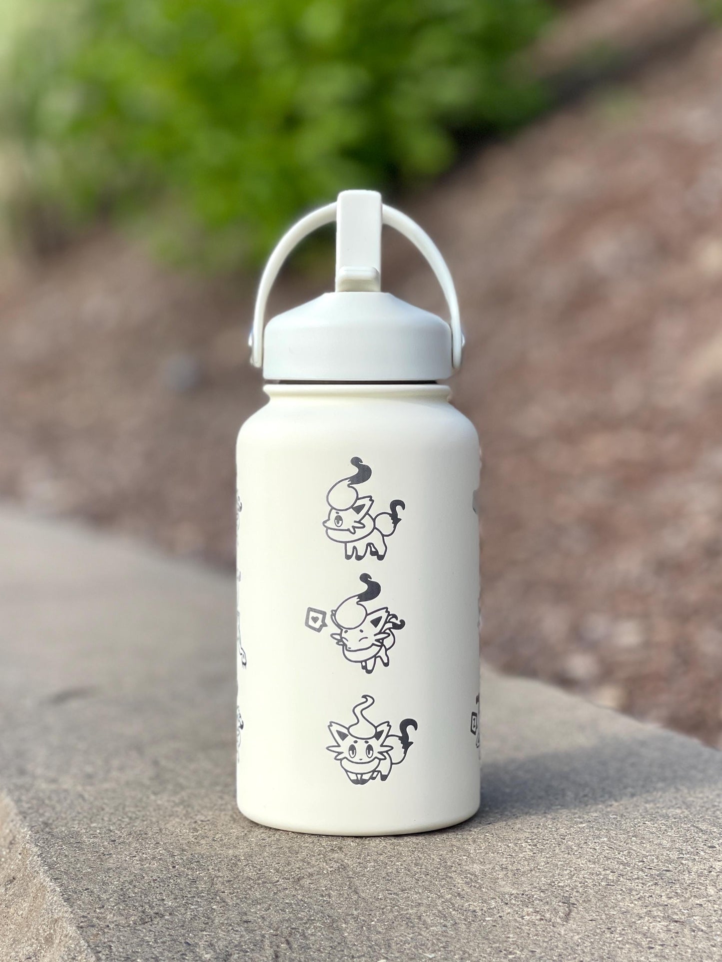 Hisuian Zorua Zoroark Water Bottle Engraved Coffee Tumbler, Waterbottle Travel Mug Thermos, Cute Anime Fan Anniversary Birthday Gift