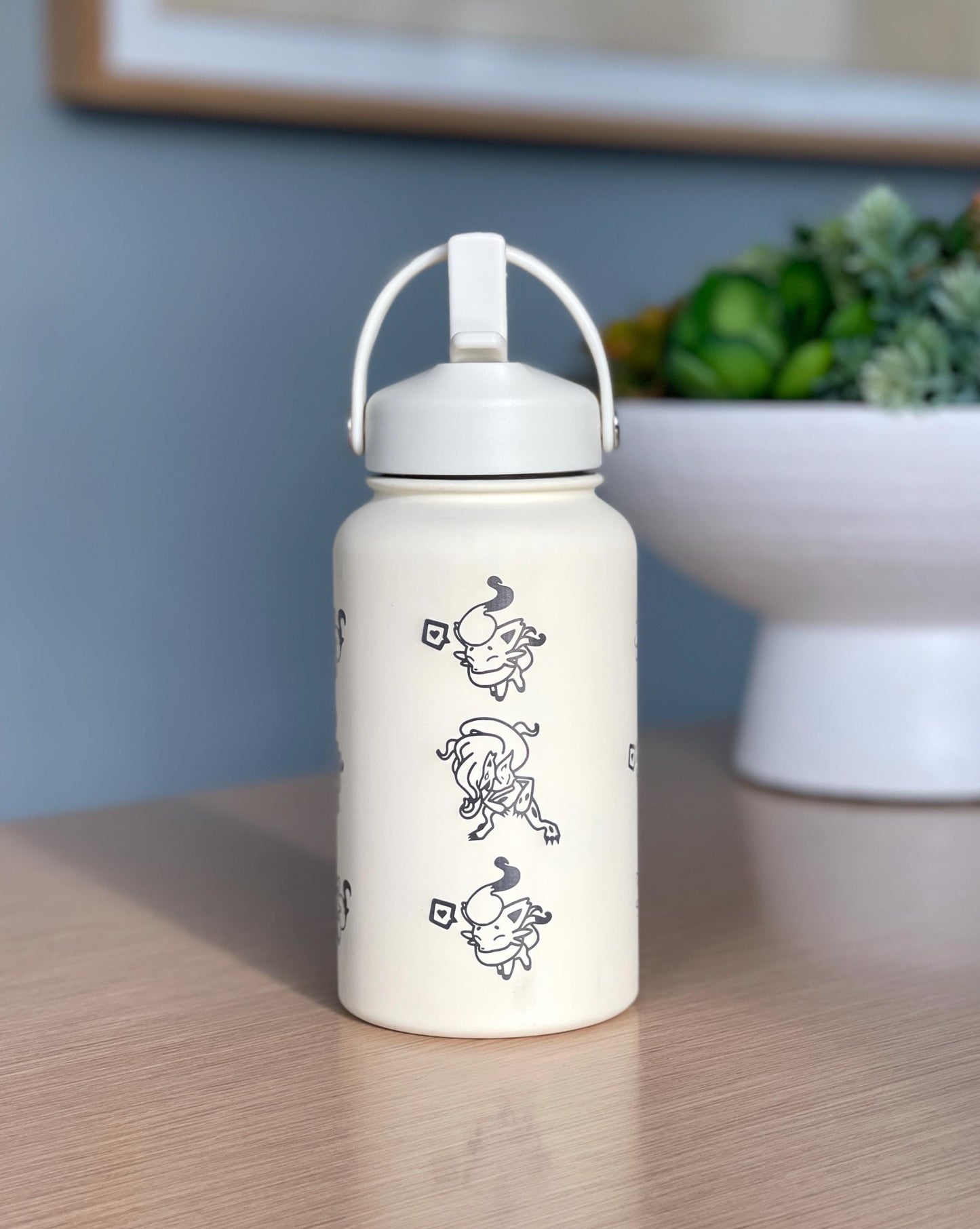 Hisuian Zorua Zoroark Water Bottle Engraved Coffee Tumbler, Waterbottle Travel Mug Thermos, Cute Anime Fan Anniversary Birthday Gift