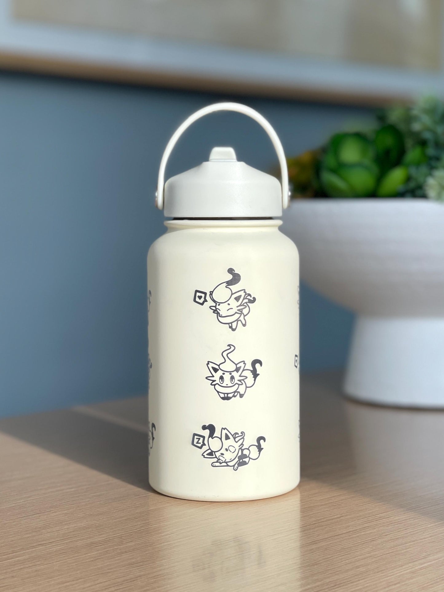 Hisuian Zorua Zoroark Water Bottle Engraved Coffee Tumbler, Waterbottle Travel Mug Thermos, Cute Anime Fan Anniversary Birthday Gift