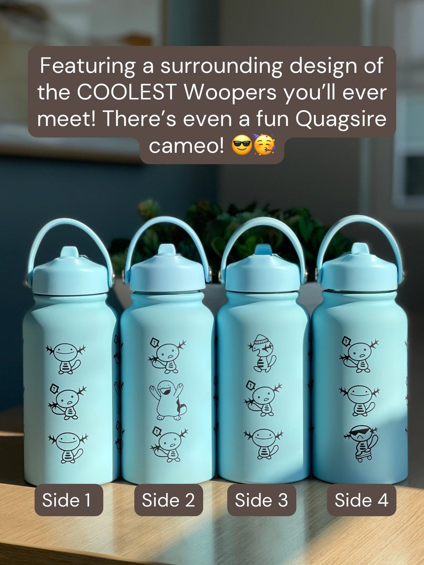 Wooper Quagsire Water Bottle Engraved Coffee Tumbler, Beanie Skatebording Wooper Waterbottle Travel Mug Thermos, Anime Fan Birthday Gift