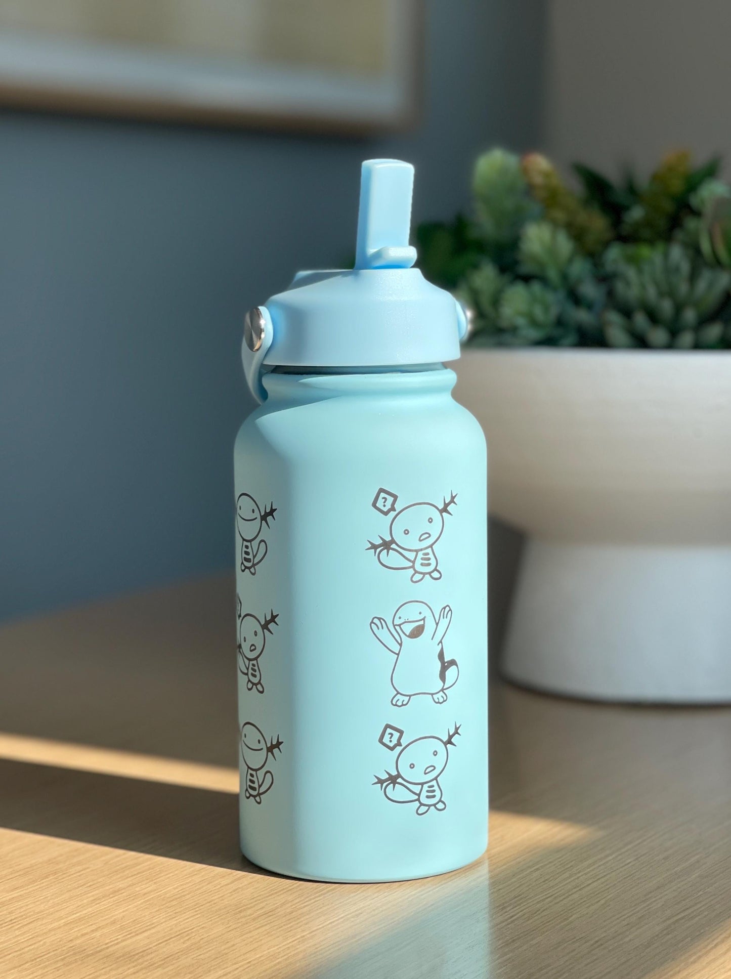 Wooper Quagsire Water Bottle Engraved Coffee Tumbler, Beanie Skatebording Wooper Waterbottle Travel Mug Thermos, Anime Fan Birthday Gift