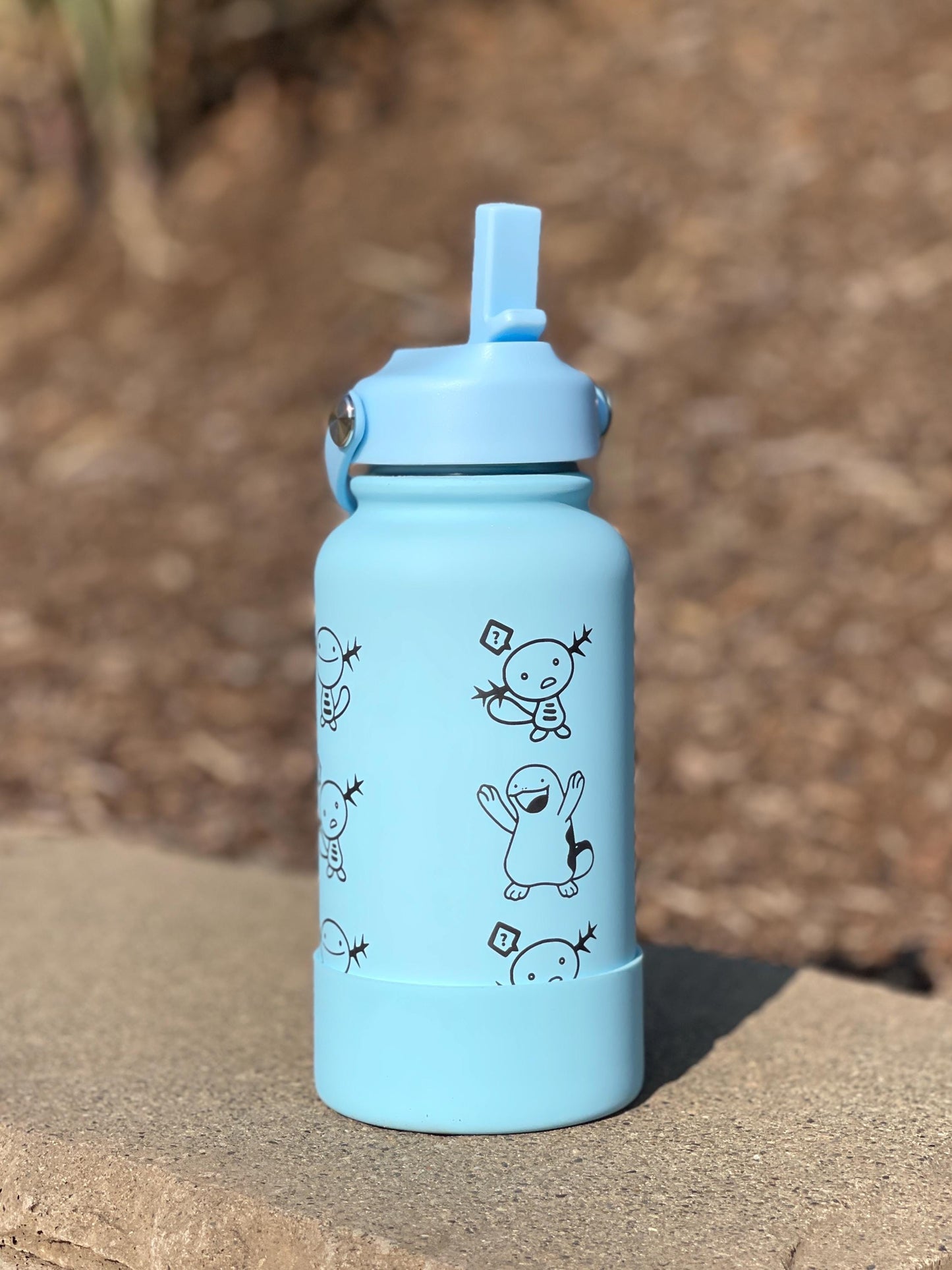 Wooper Quagsire Water Bottle Engraved Coffee Tumbler, Beanie Skatebording Wooper Waterbottle Travel Mug Thermos, Anime Fan Birthday Gift