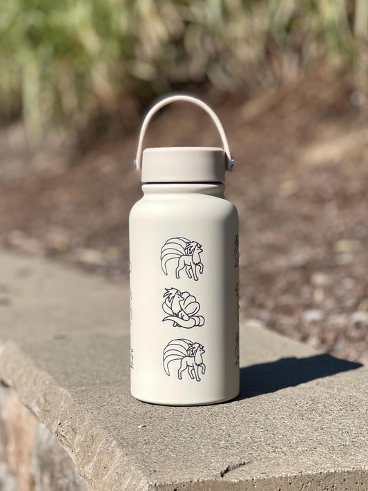 Ninetales Water Bottle Engraved Coffee Tumbler with Sleeping Ninetales, Gamer Anime Fan Waterbottle Travel Mug Thermos Birthday Gift