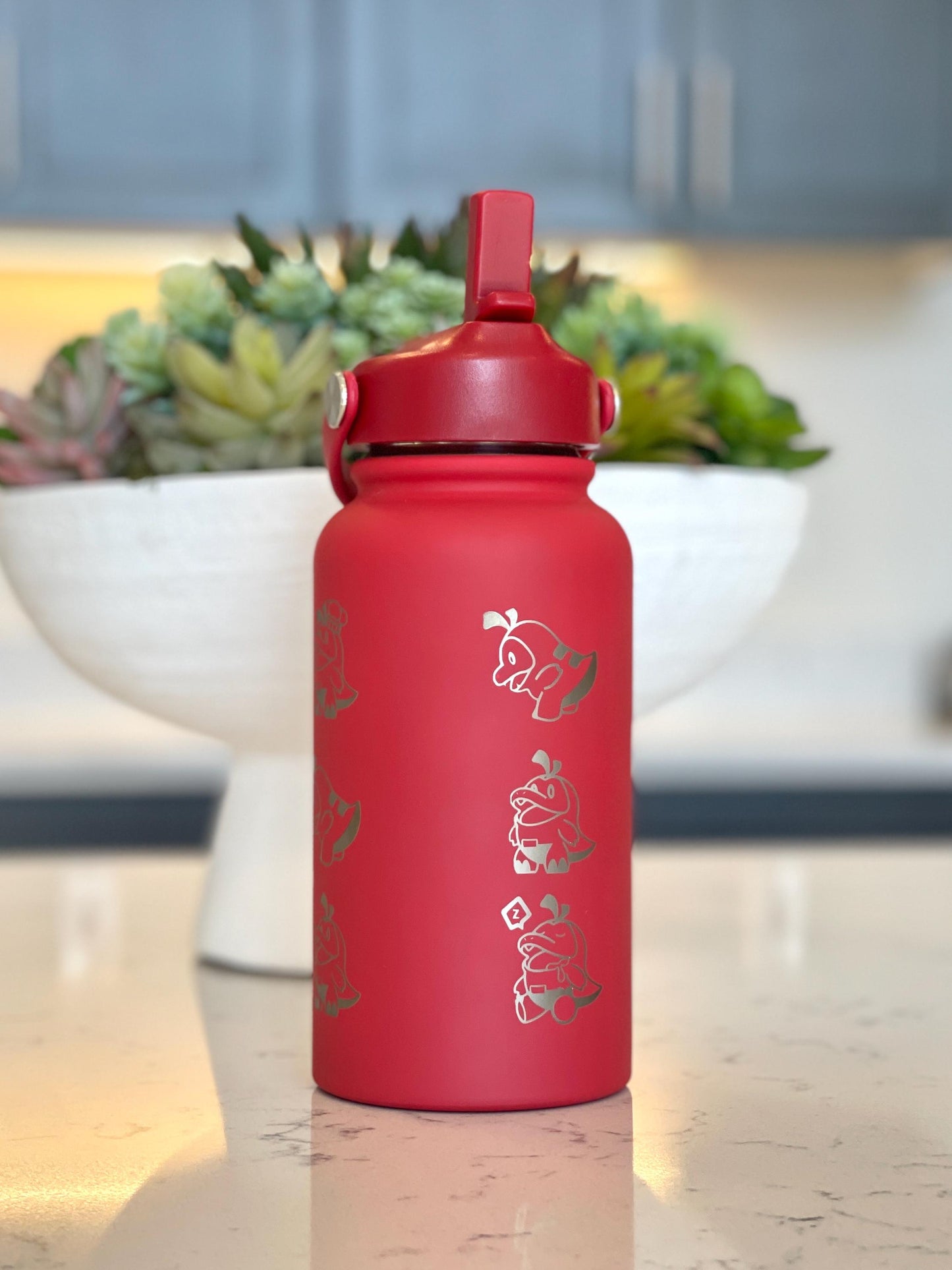 Fuecoco Water Bottle Engraved Coffee Tumbler, Sleeping & Friendly Chef Fuecoco, Paldea Fire Starter Waterbottle, Anime Fan Birthday Gift