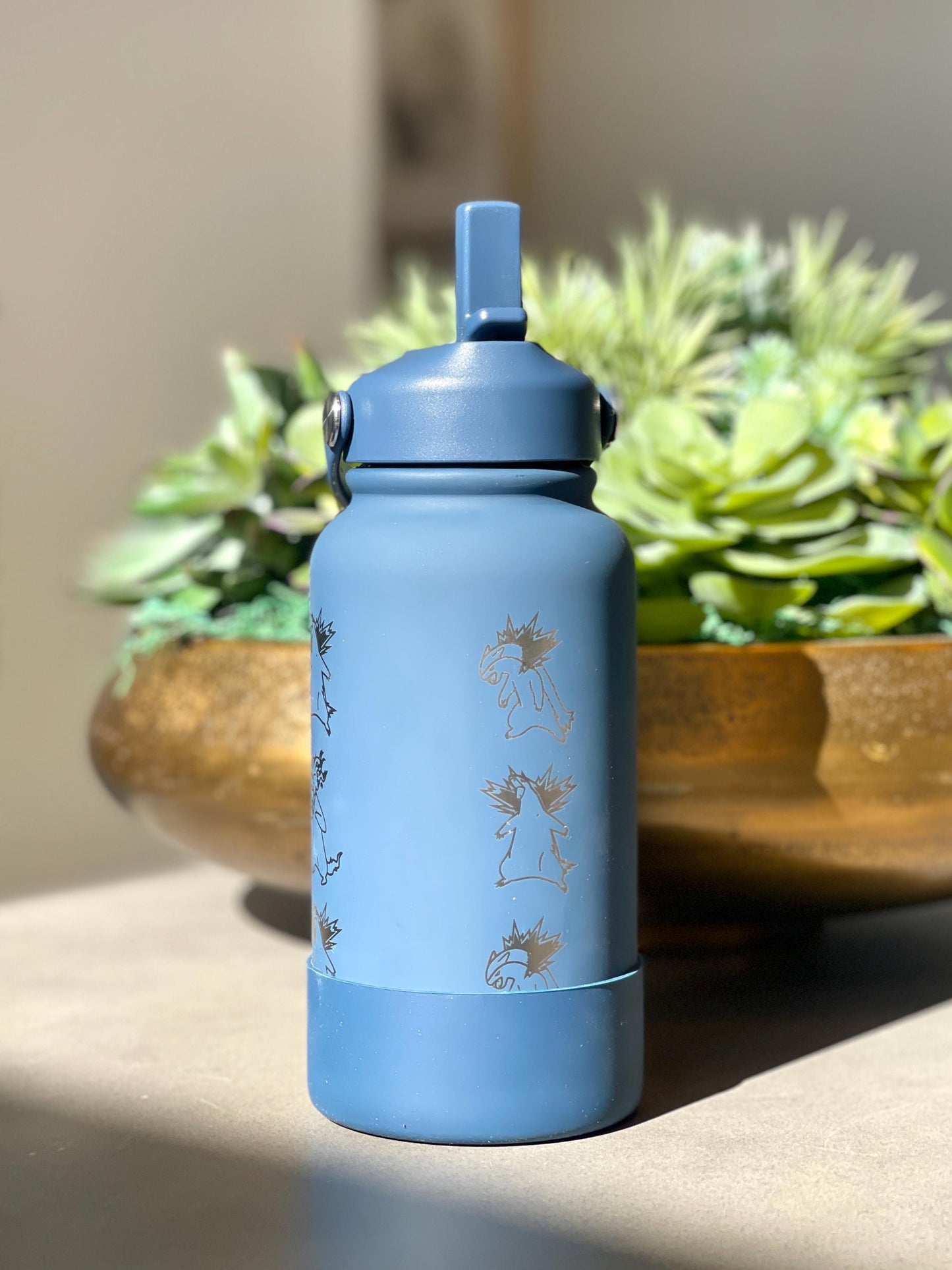 Typhlosion Engraved Water Bottle with Hisuian Typhlosion Waterbottle Coffee Tumbler, Johto Starter Anime Fan Travel Mug Gift