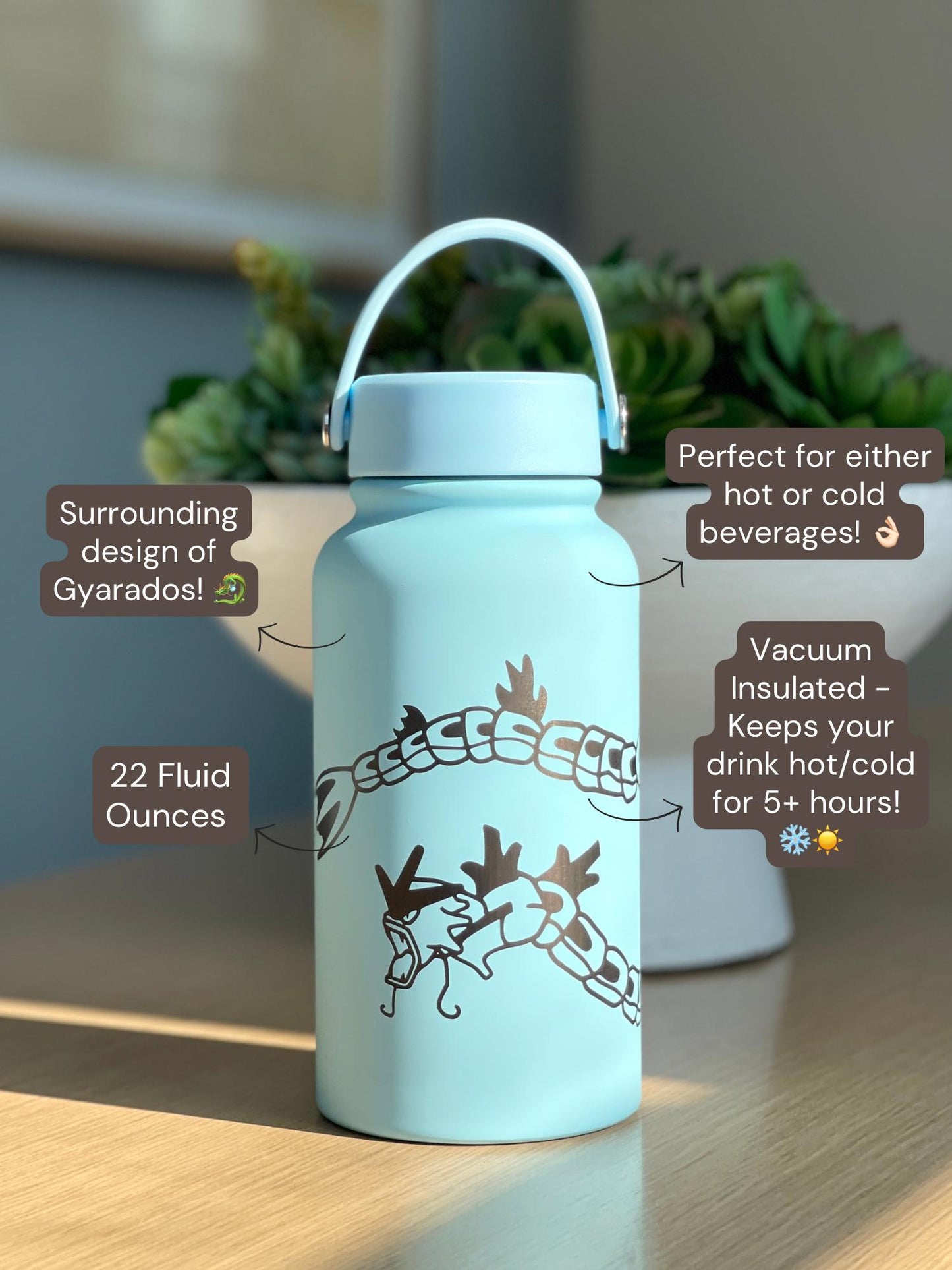 Gyarados & Shiny Red Gyarados Water Bottle Engraved Coffee Tumbler with Magikarp, Surrounding Design Waterbottle Anime Fan Birthday Gift