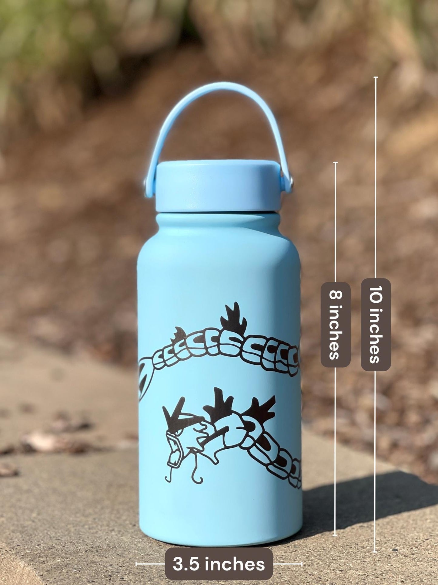Gyarados & Shiny Red Gyarados Water Bottle Engraved Coffee Tumbler with Magikarp, Surrounding Design Waterbottle Anime Fan Birthday Gift