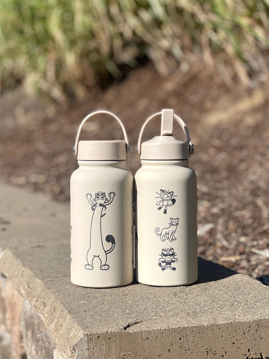 Meowth Persian Water Bottle Engraved Coffee Tumbler with Perrserker Alolan Galarian & Gigantamax Versions, Team Rocket Waterbottle Gift