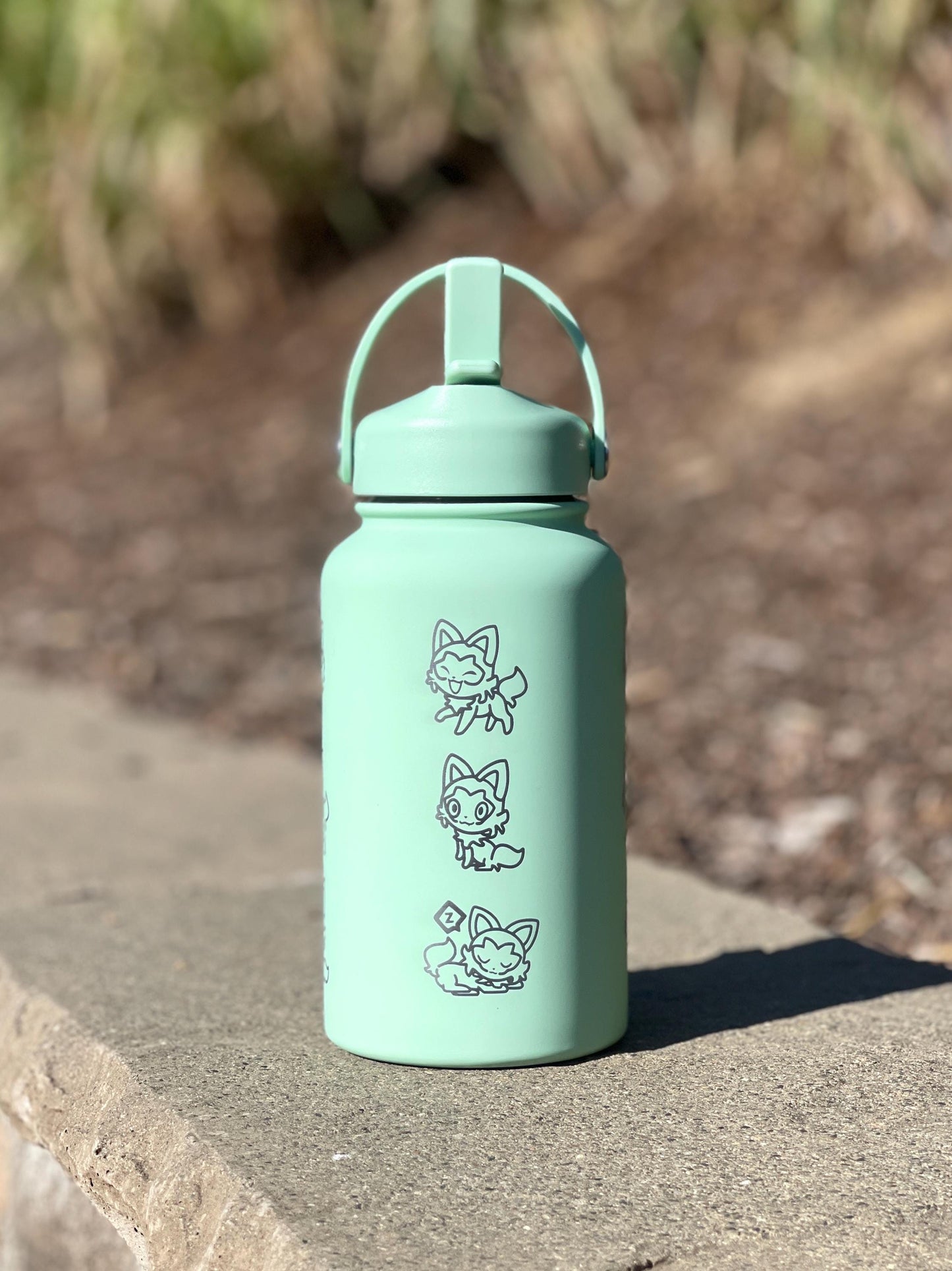 Sprigatito Water Bottle Engraved Coffee Tumbler with Sleeping Sprigatito, Paldea Grass Starter Waterbottle Thermos Anime Fan Birthday Gift